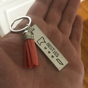 Besties Long Distance Relationship State Tassel Keychain (1) | USA State To State | Couples Living Apart | Going Away | College Student Gift