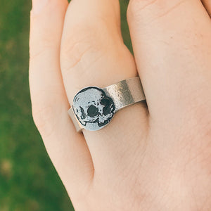 Rustic Skull Skeleton Signet Style Stacking Ring | Goth Ring | Best Friend BFF | Dainty Silver | Halloween Skeleton | Detailed Skull Jewelry