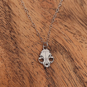 Feline Skull Sterling Silver Charm Necklace | Cat Skull Necklace | Mystical Witchcore Jewelry | Gothic Witch Best Friend Birthday Gift