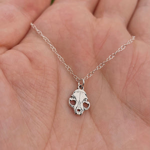 Feline Skull Sterling Silver Charm Necklace | Cat Skull Necklace | Mystical Witchcore Jewelry | Gothic Witch Best Friend Birthday Gift