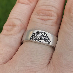 Detailed Mountain Range Stacking Ring | Mountain Ring | Mountains Are Calling and I Must Go | Outdoor Jewelry | Evergreen Forest Ring