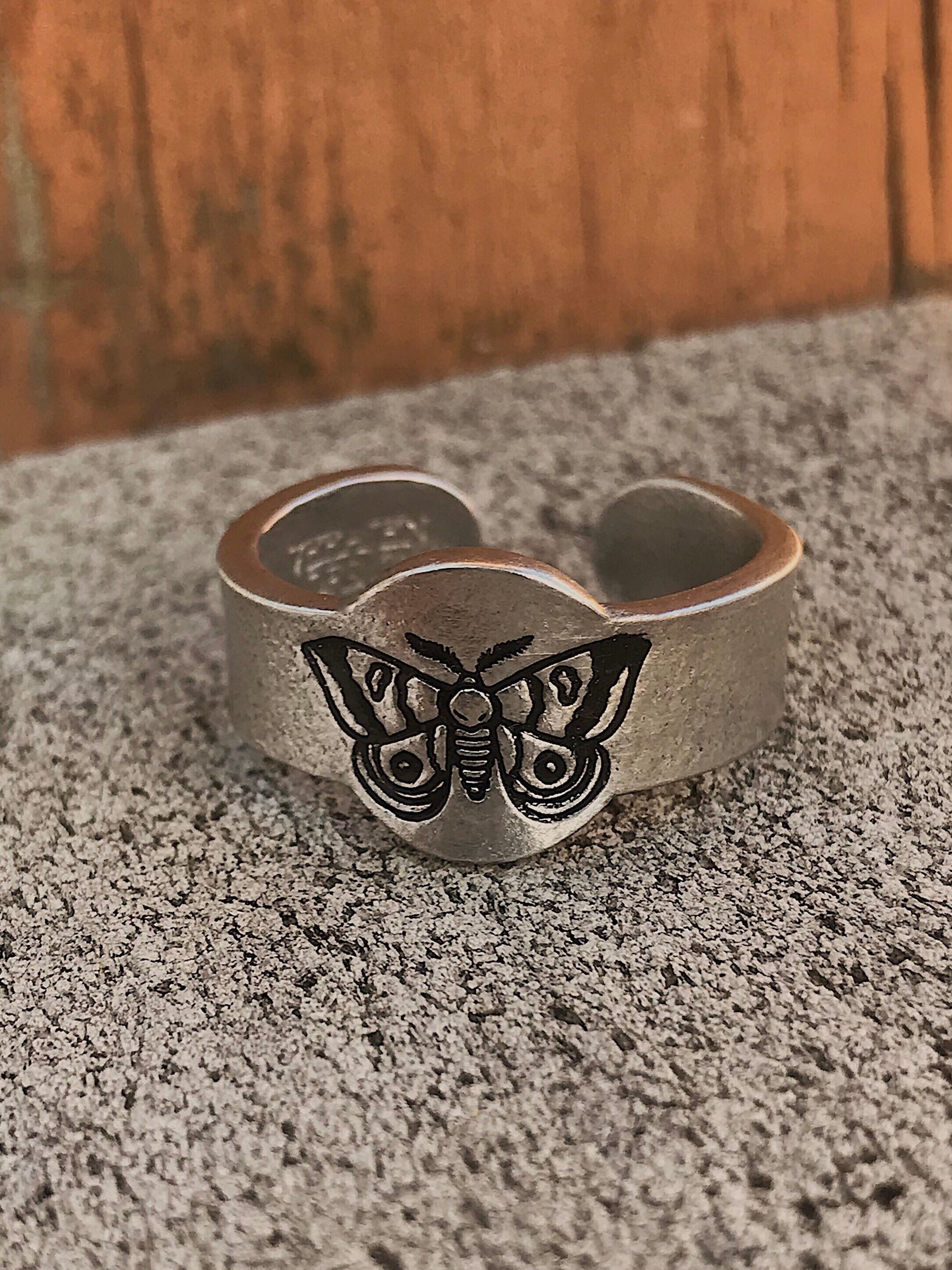 Moth Signet Style Adjustable Stacking Ring | Goth Ring | Best Friend BFF | Dainty Silver Witch Ring | Halloween Skeleton | Luna Moth Jewelry