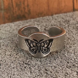 Moth Signet Style Adjustable Stacking Ring | Goth Ring | Best Friend BFF | Dainty Silver Witch Ring | Halloween Skeleton | Luna Moth Jewelry
