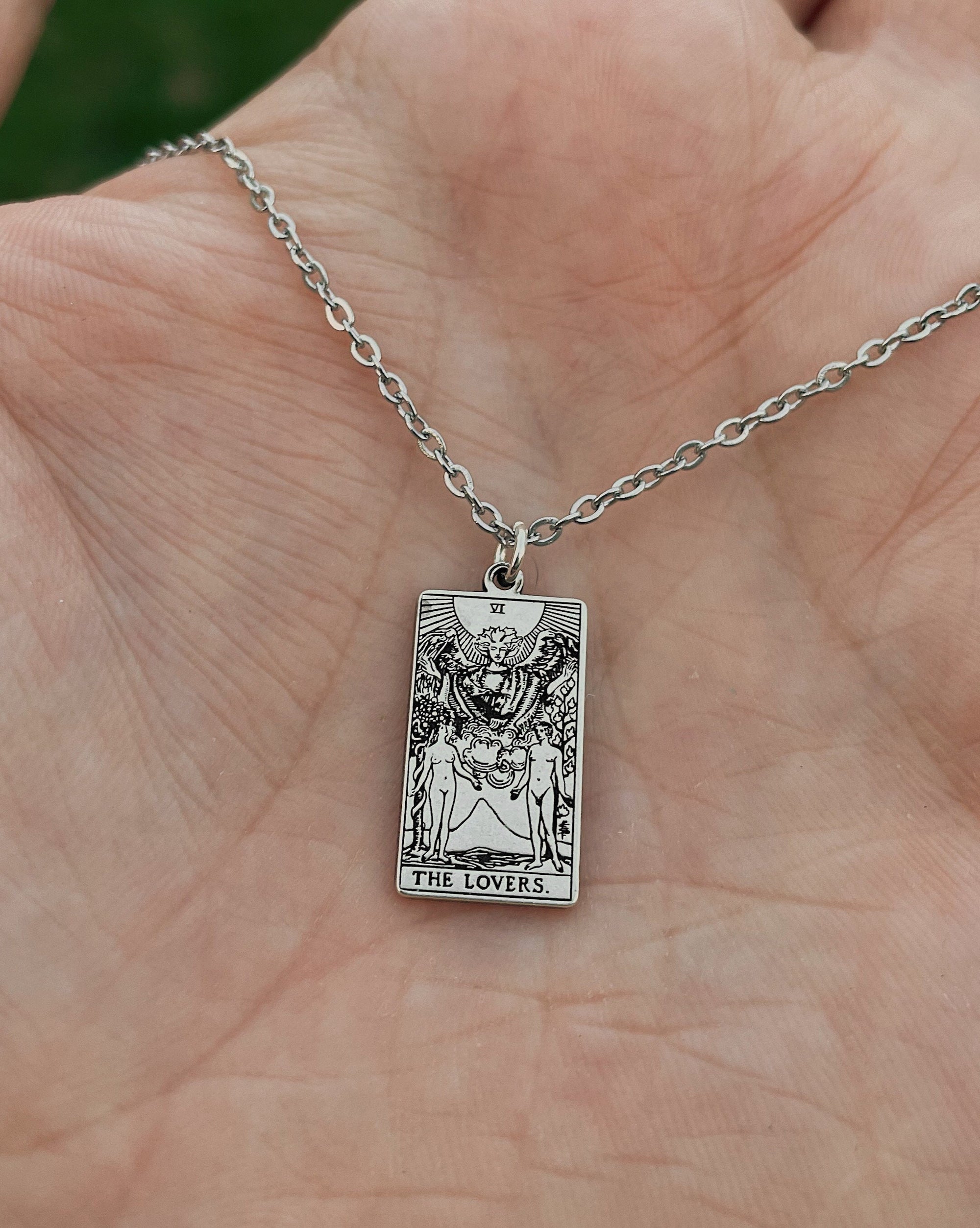 The Lovers Tarot Card Necklace - Sterling Silver