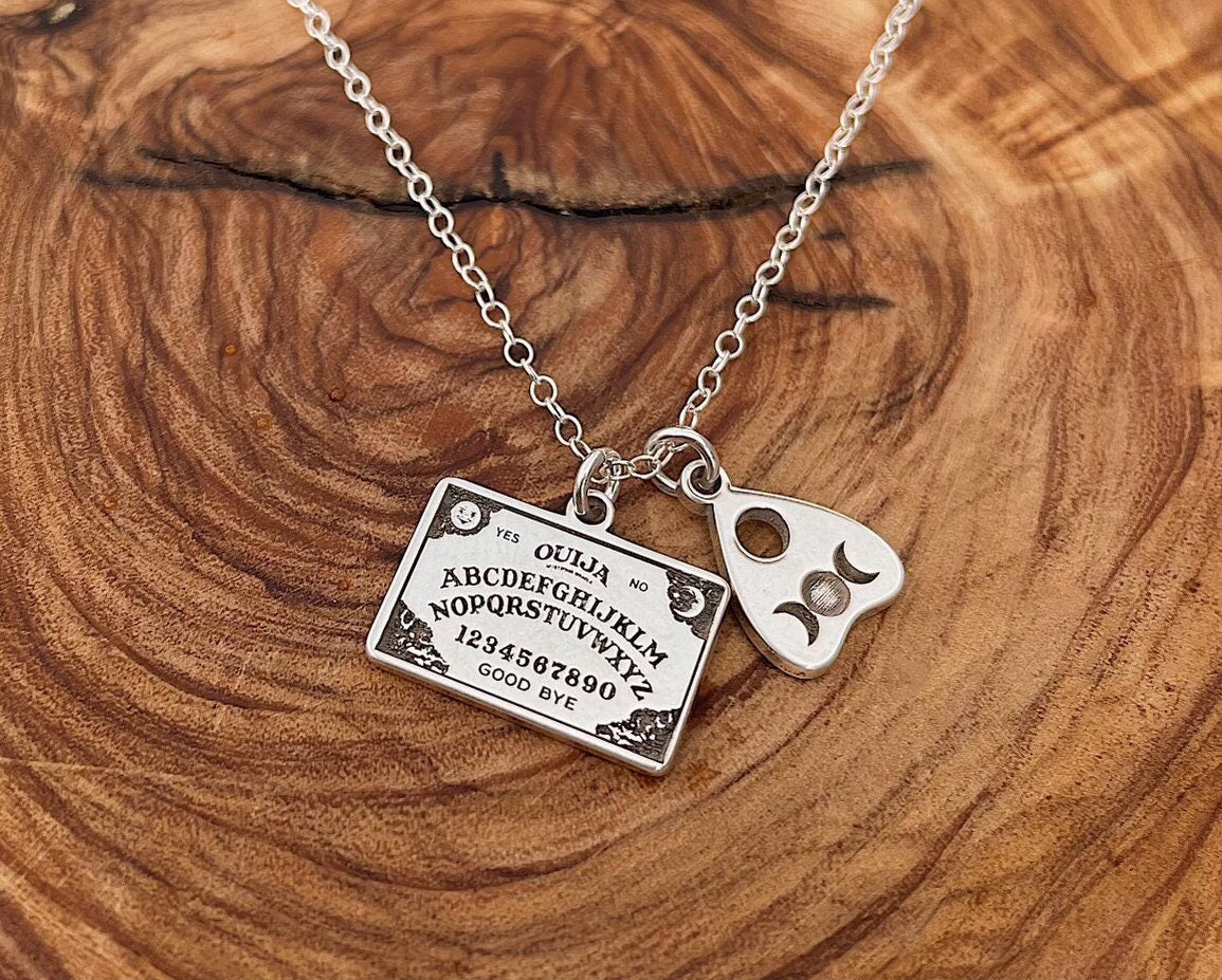 Dainty Ouija Board & Planchette Sterling Silver Charm Necklace | Best Friend Birthday Gift | Witch Necklace | Celestial Mystic Jewelry