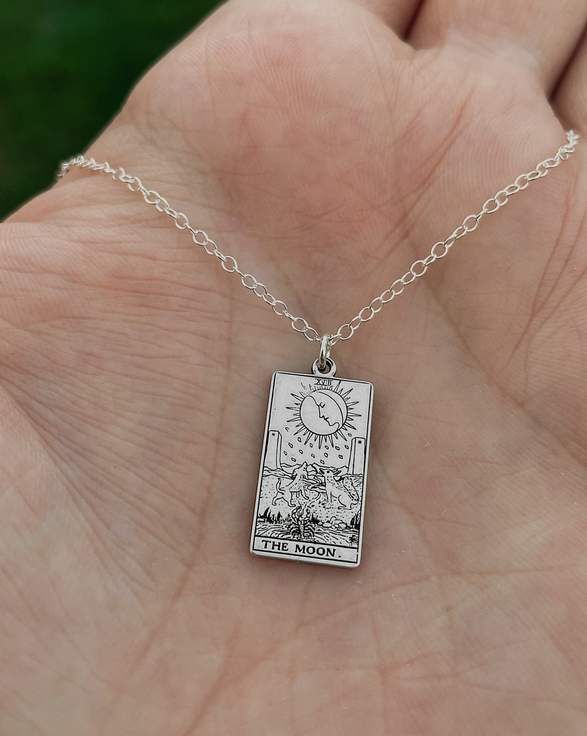 The Moon Tarot Card Necklace - Sterling Silver