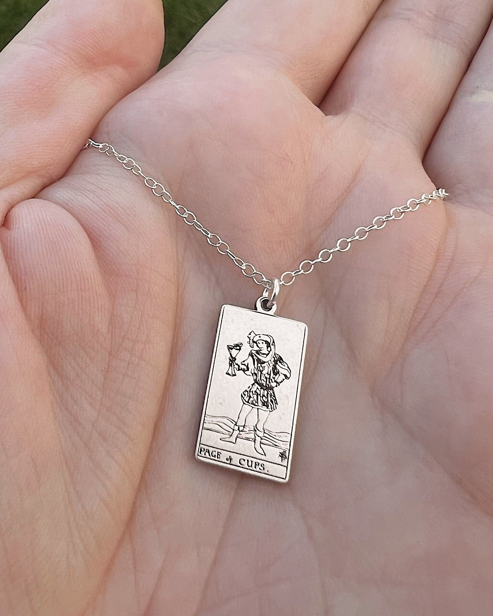 Page of Cups Tarot Card Necklace - Sterling Silver