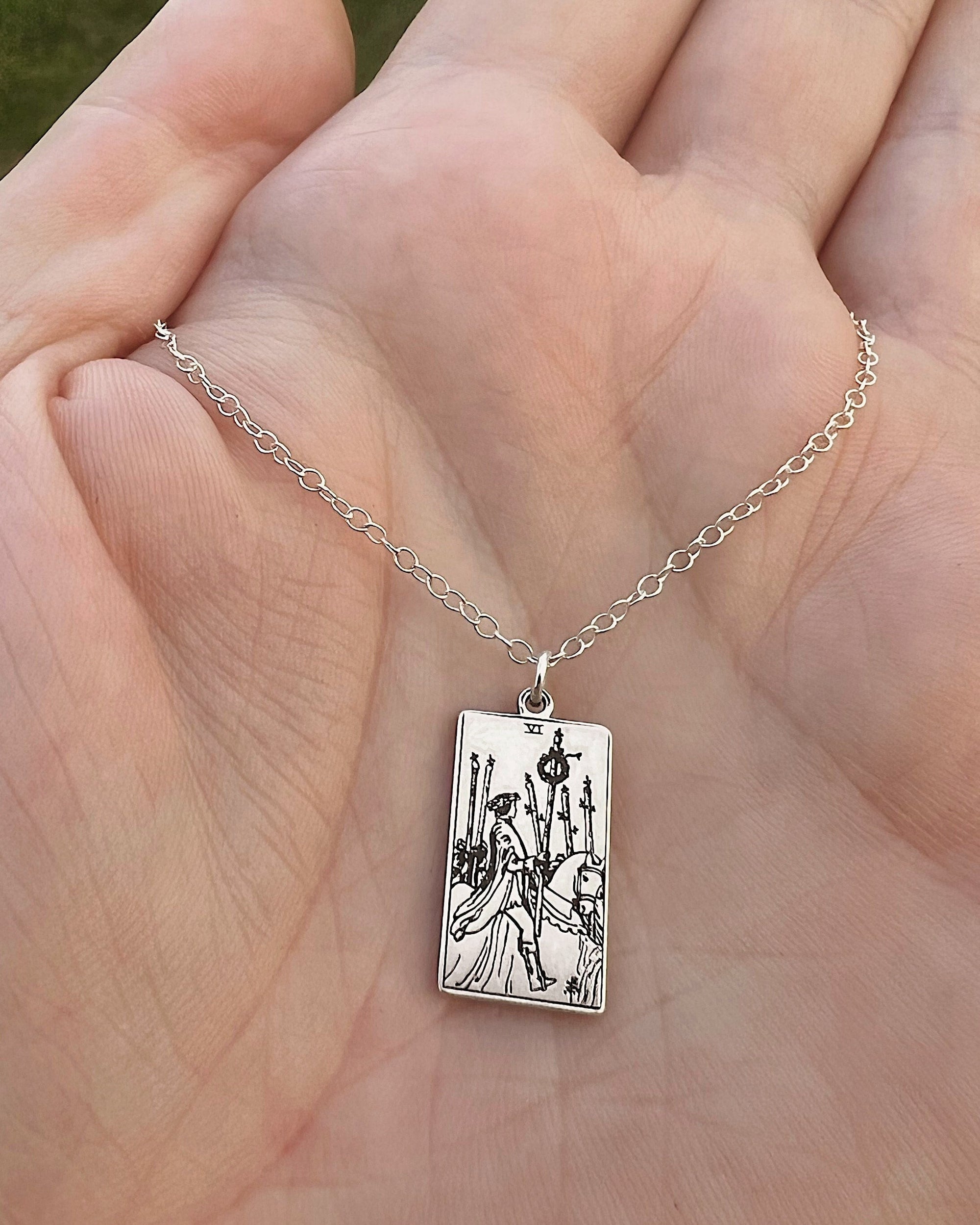 Six of Wands Tarot Card Necklace - Sterling Silver