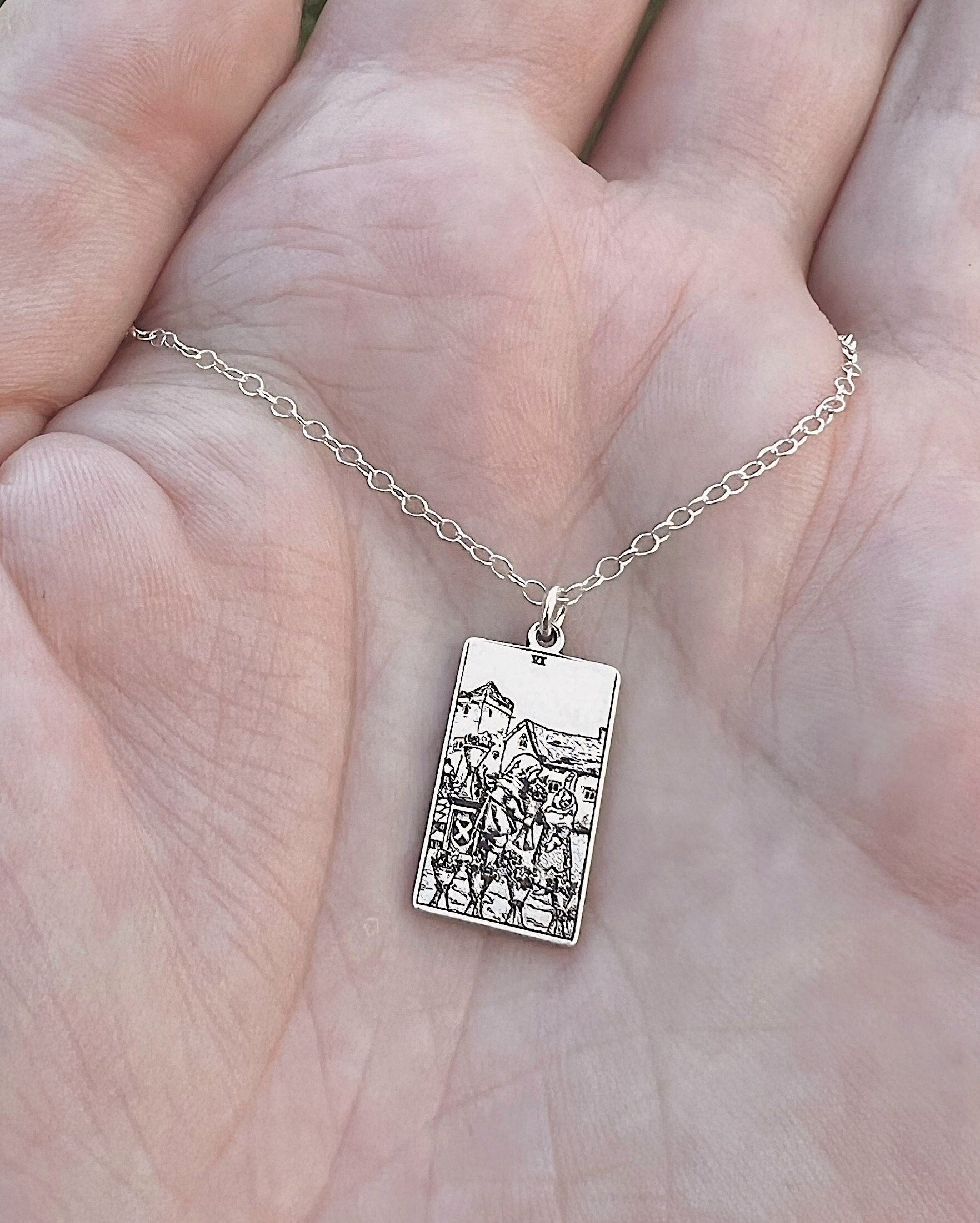 Six of Cups Tarot Card Necklace - Sterling Silver