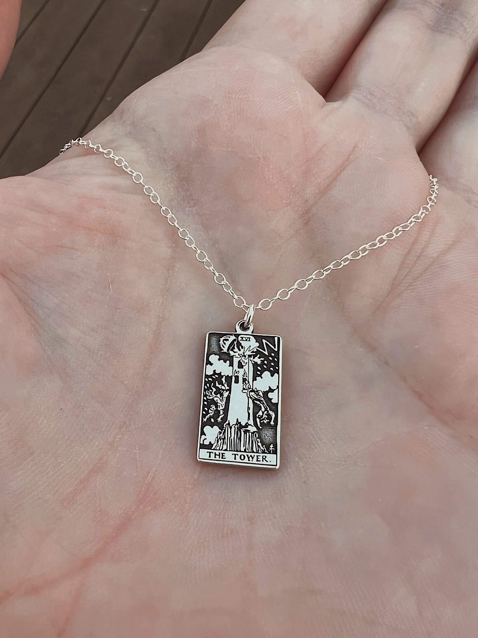The Tower Tarot Card Necklace - Sterling Silver