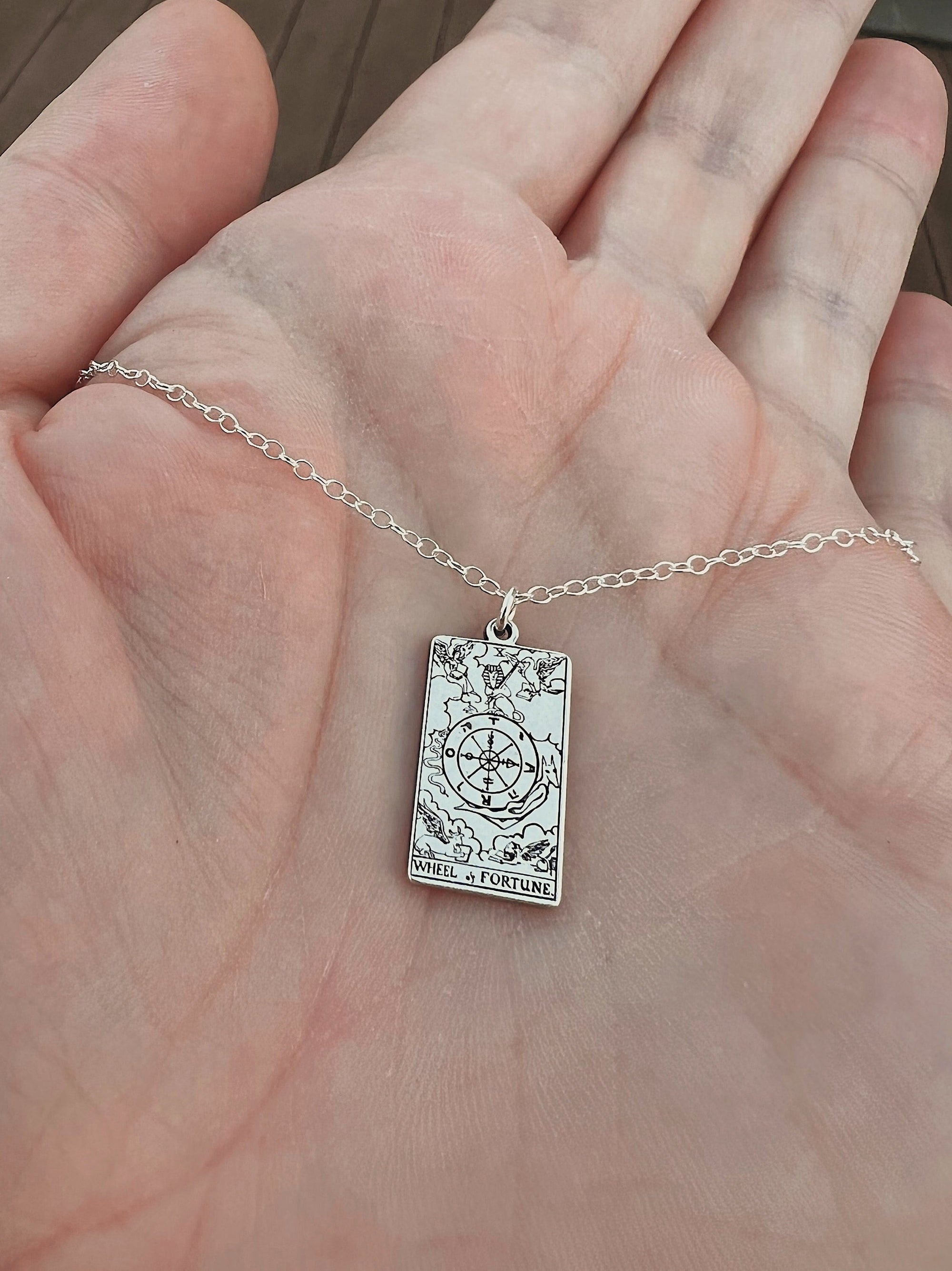 Wheel of Fortune Tarot Card Necklace - Sterling Silver