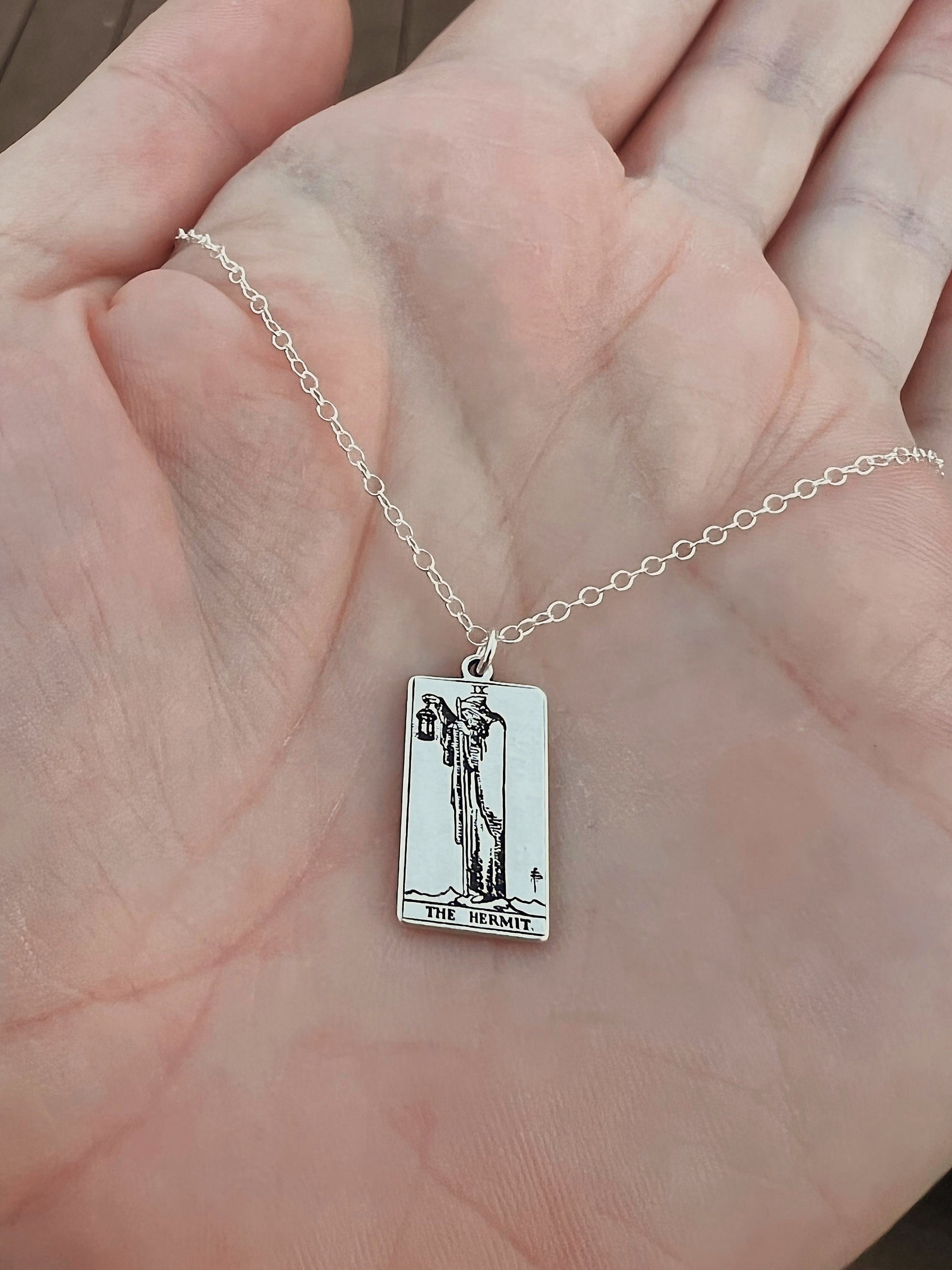 The Hermit Tarot Card Necklace - Sterling Silver