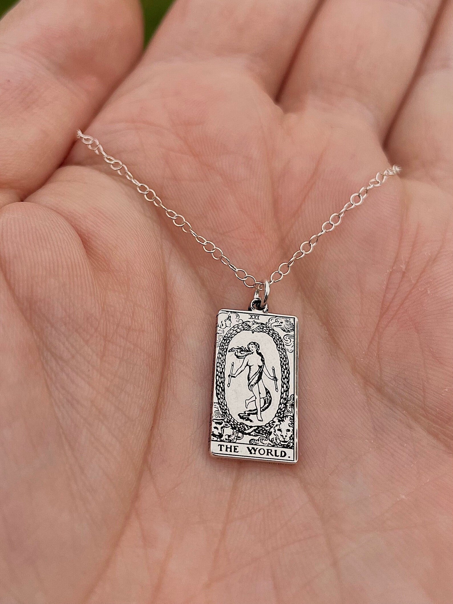 The World Tarot Card Necklace - Sterling Silver