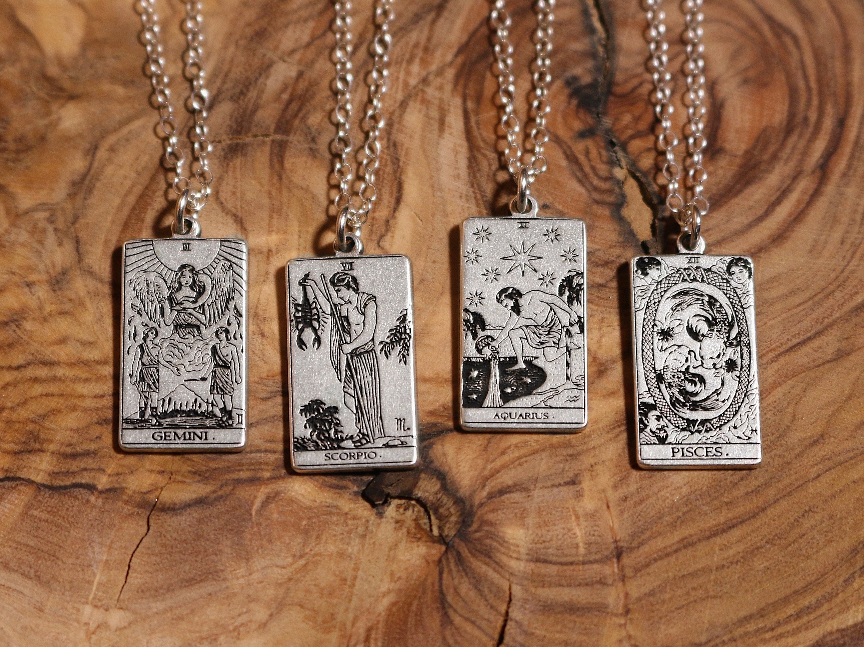 12 ZODIACS: Tarot Card Inspired Zodiac Necklace | Best Friend Gift | Tarot Card Necklace | Celestial Mystic Jewelry | Occult Necklace