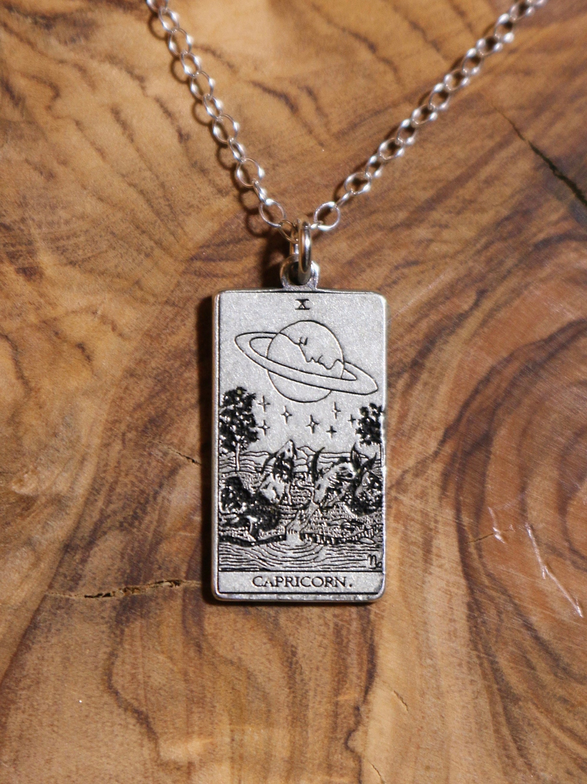 Capricorn The Moon Tarot Card Inspired Zodiac Necklace - Sterling Silver
