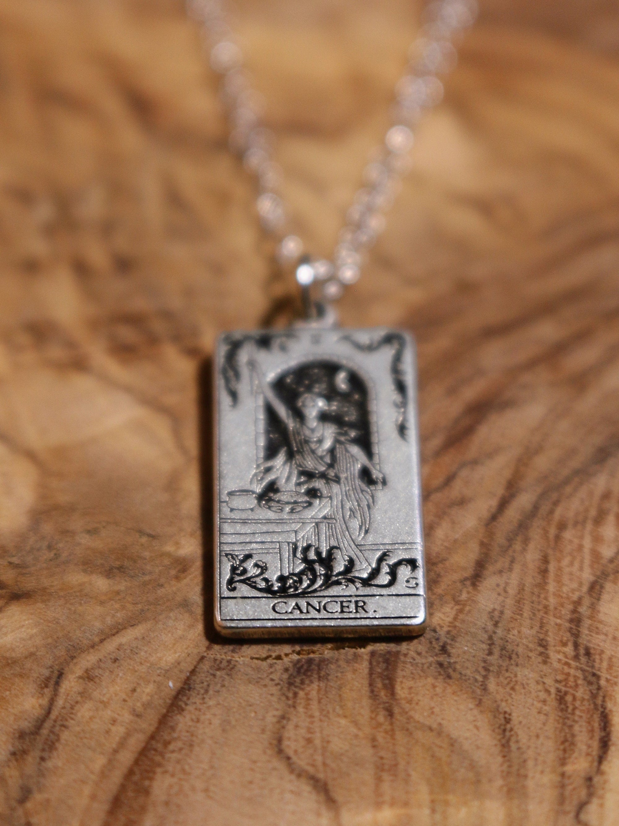 Cancer The Magician Tarot Card Inspired Zodiac Necklace - Sterling Silver