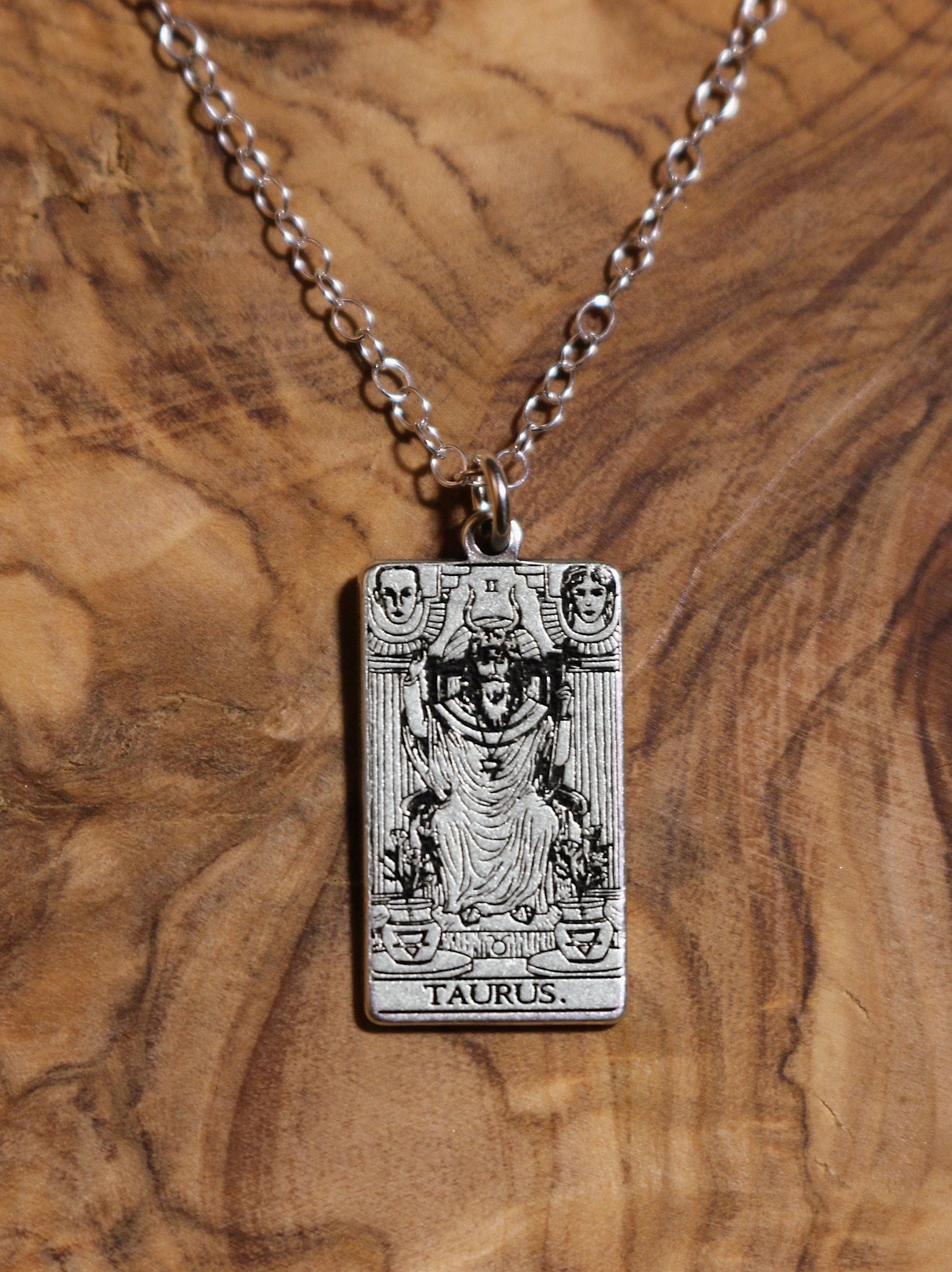 Taurus The Hierophant Tarot Card Inspired Zodiac Necklace - Sterling Silver
