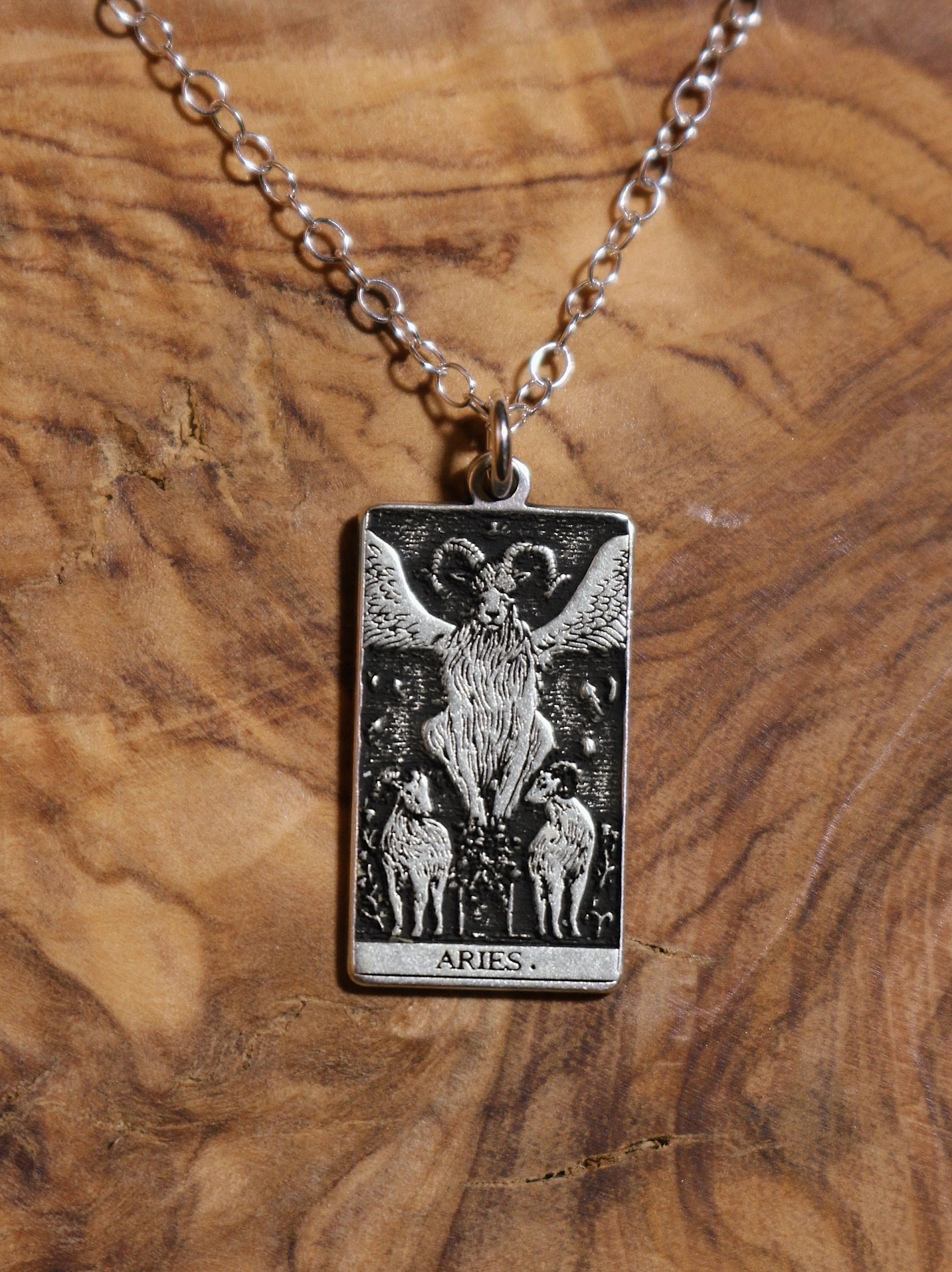 Aries The Devil Tarot Card Inspired Zodiac Necklace - Sterling Silver