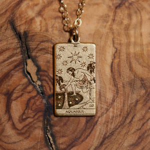 12 ZODIACS: Gold Tarot Card Inspired Zodiac Necklace | Best Friend Gift | Tarot Card Necklace | Celestial Mystic Jewelry | Occult Necklace