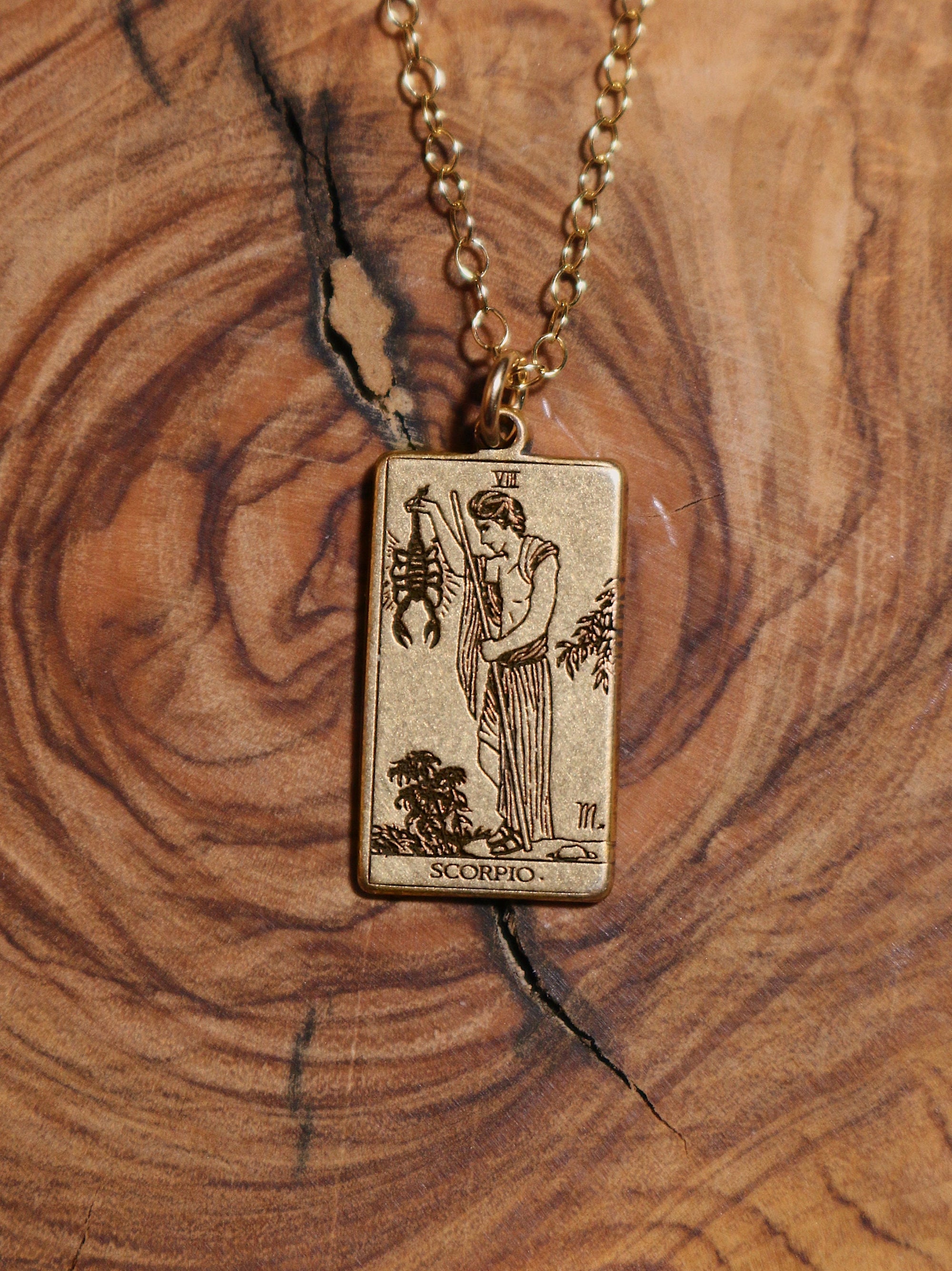 12 ZODIACS: Gold Tarot Card Inspired Zodiac Necklace | Best Friend Gift | Tarot Card Necklace | Celestial Mystic Jewelry | Occult Necklace