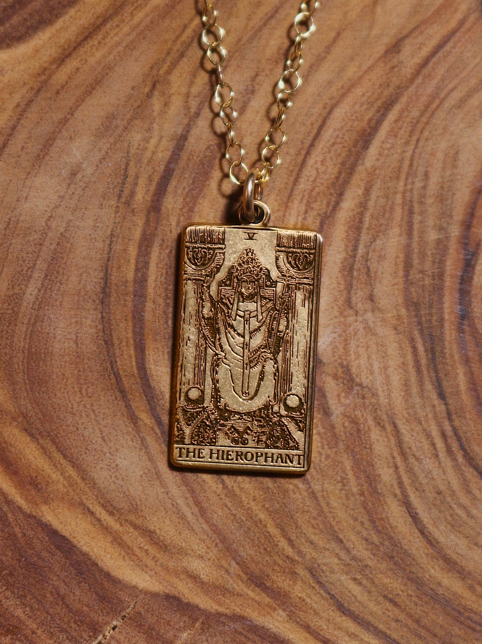 The Hierophant Tarot Card Necklace - Gold Filled