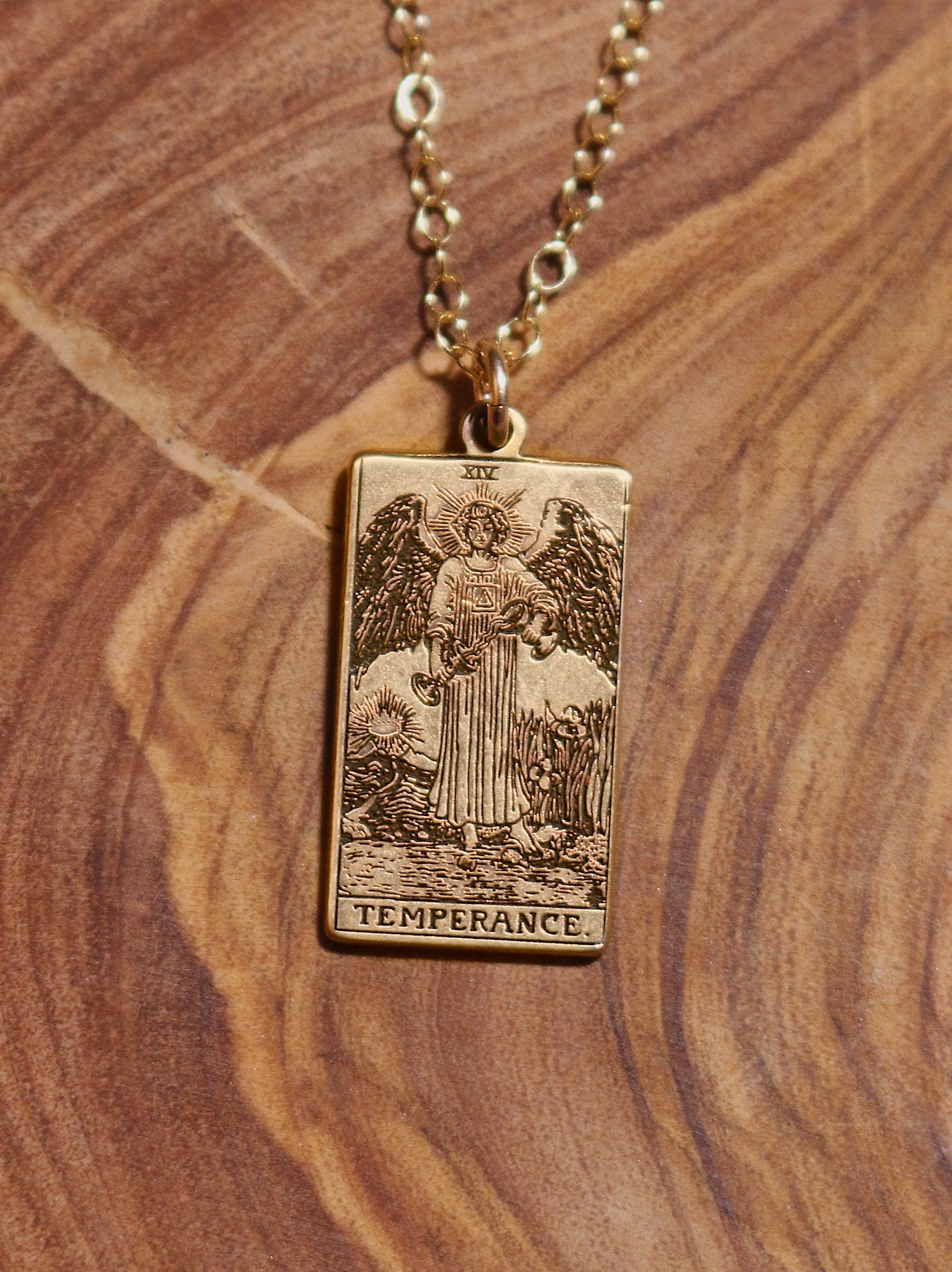 Temperance Tarot Card Necklace - Gold Filled