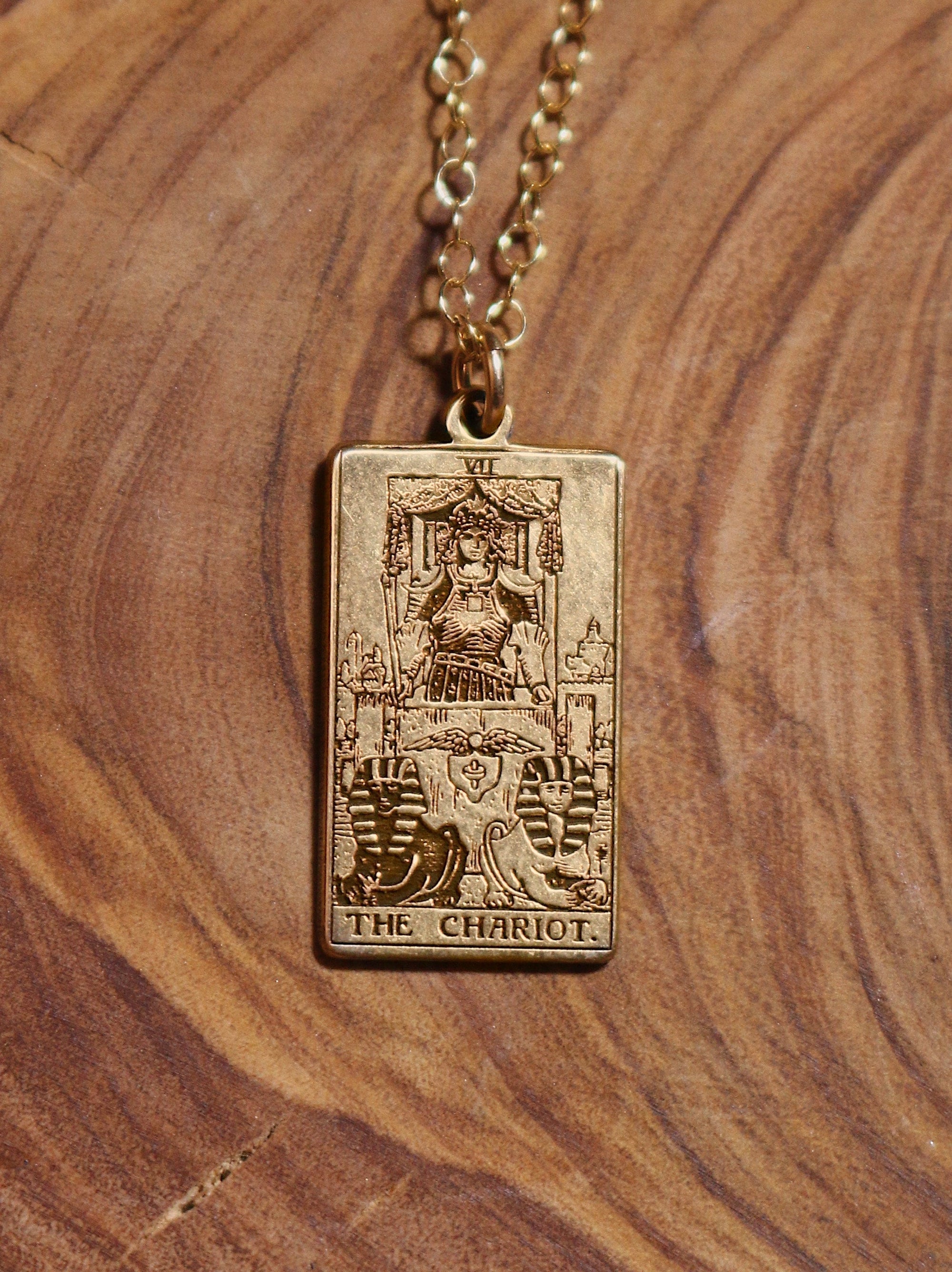 The Chariot Tarot Card Necklace - Gold Filled