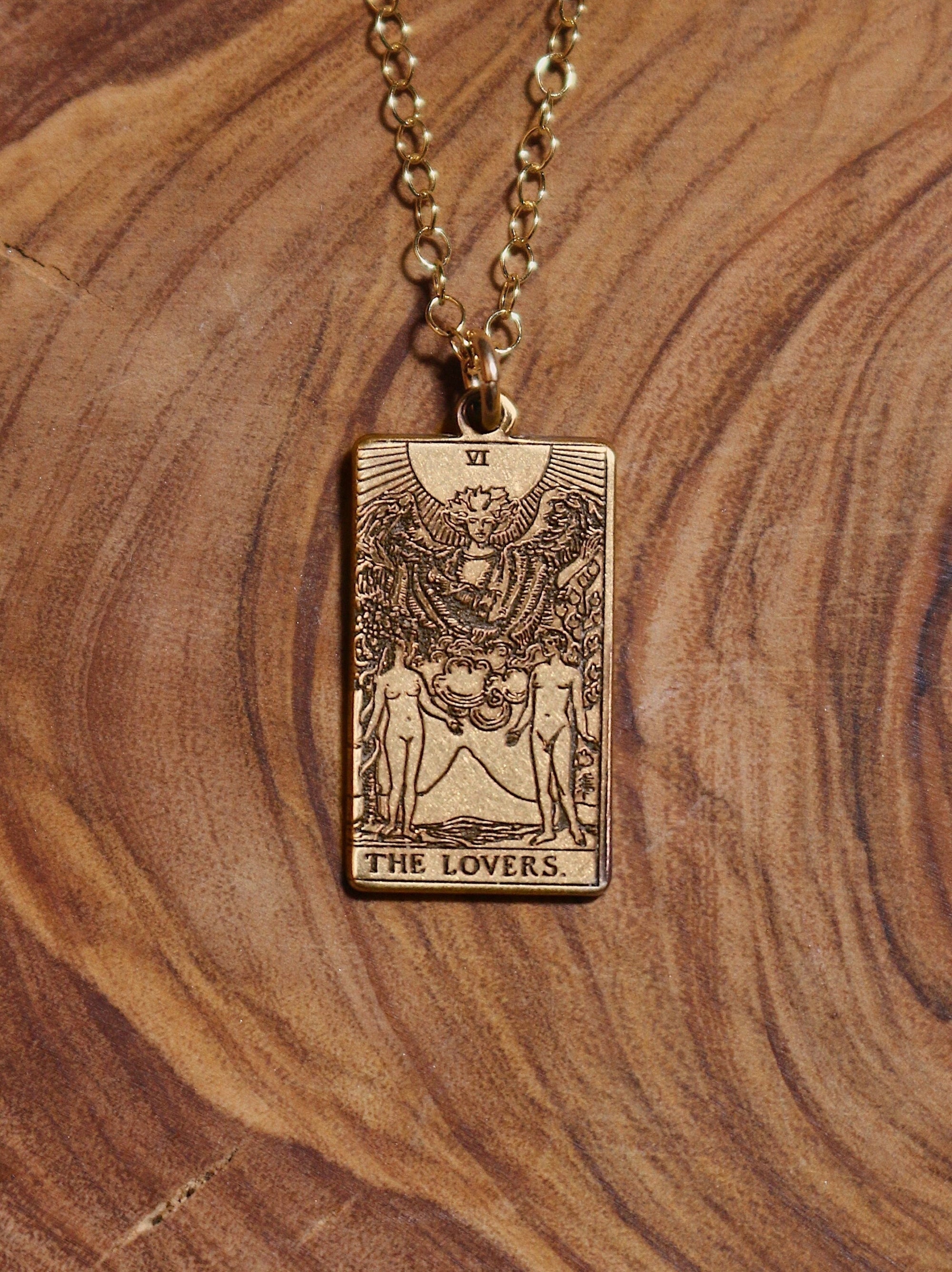 The Lovers Tarot Card Necklace - Gold Filled