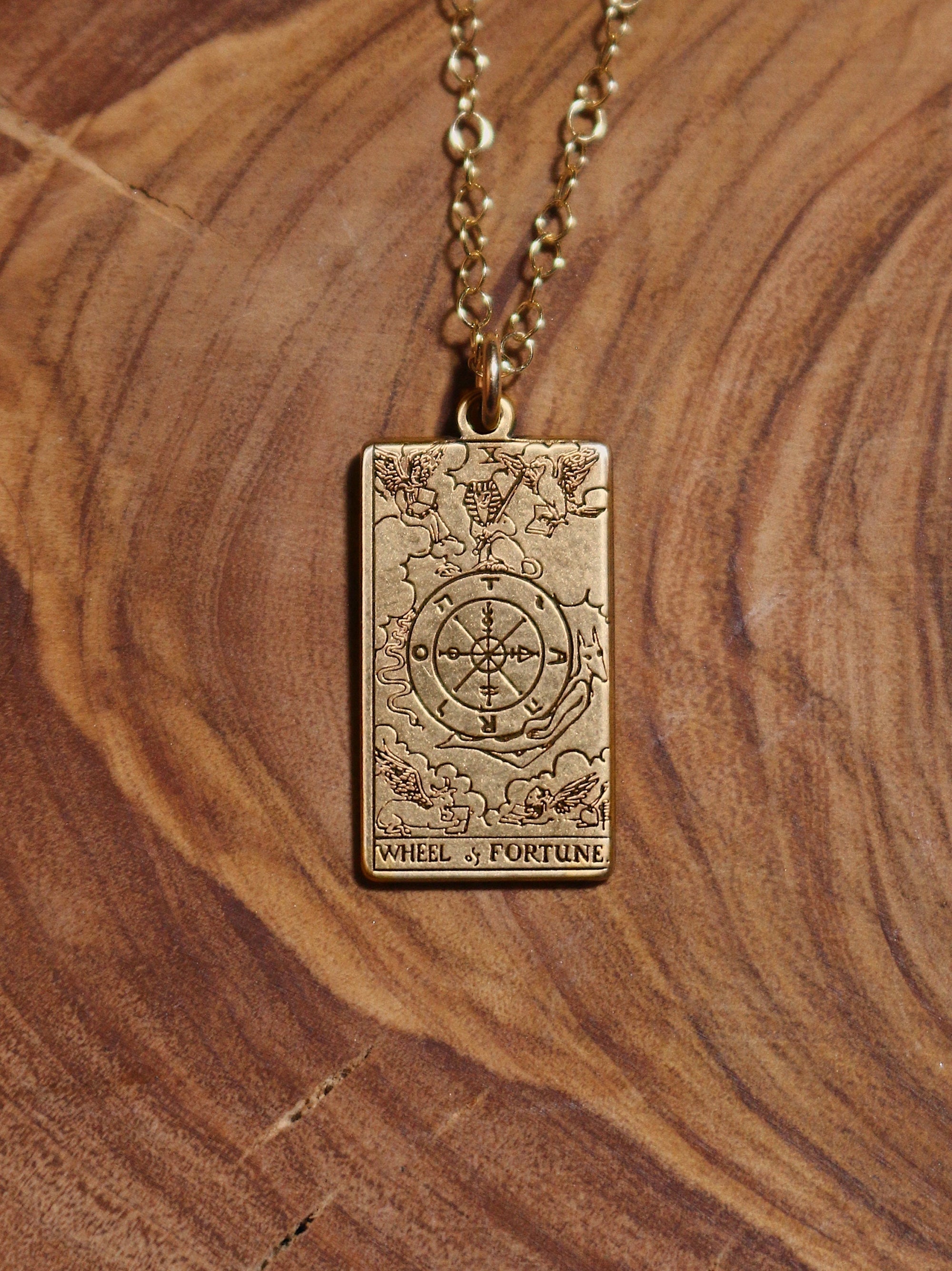 Wheel of Fortune Tarot Card Necklace - Gold Filled