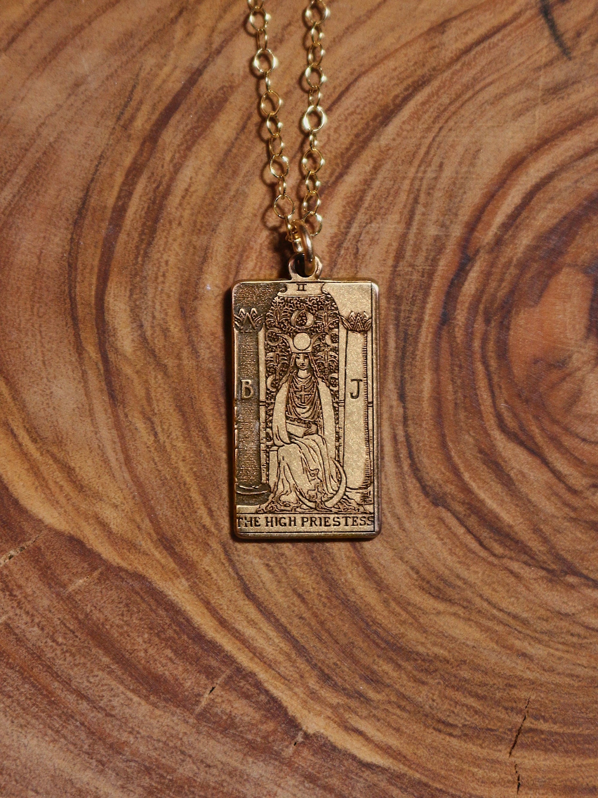 The High Priestess Tarot Card Necklace - Gold Filled