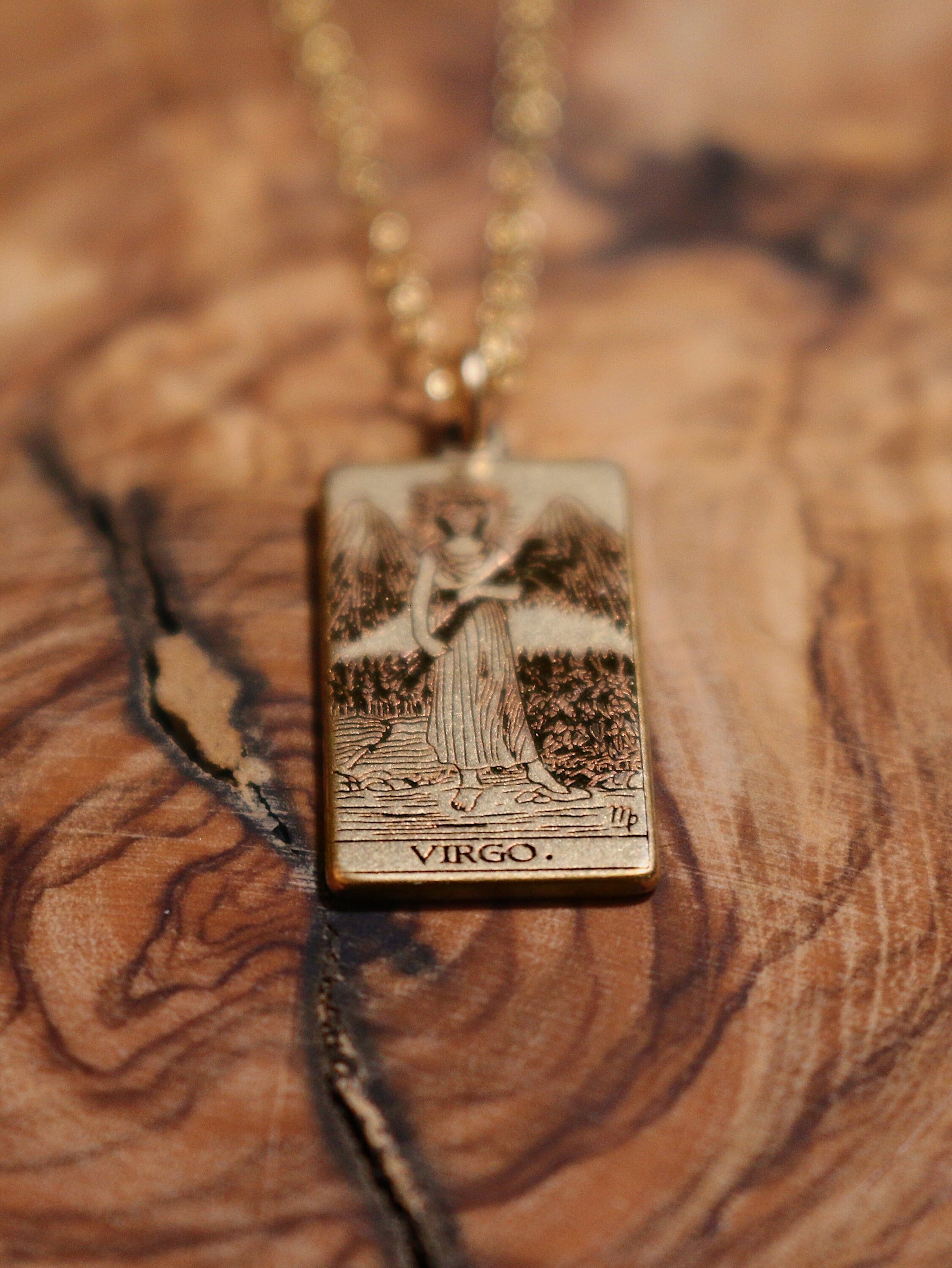 Virgo Temperance Tarot Card Inspired Zodiac Necklace - Gold Filled