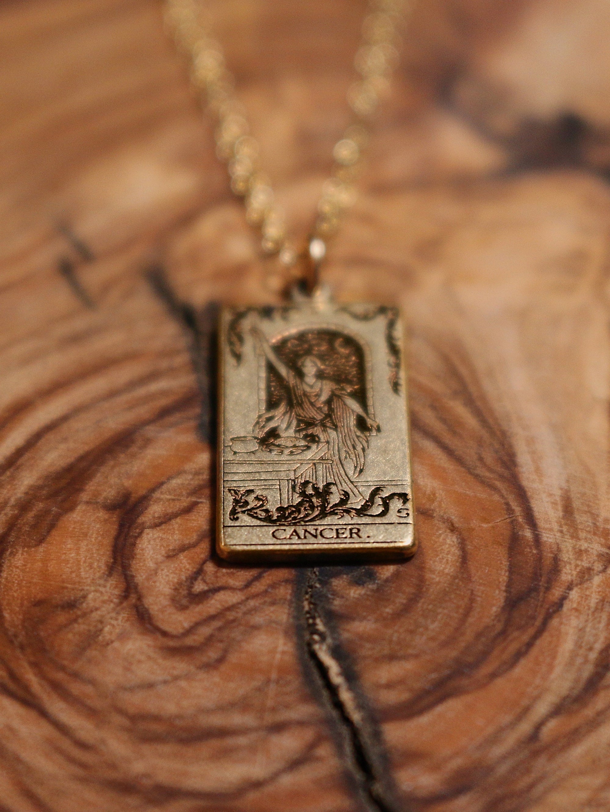 Cancer The Magician Tarot Card Inspired Zodiac Necklace - Gold Filled