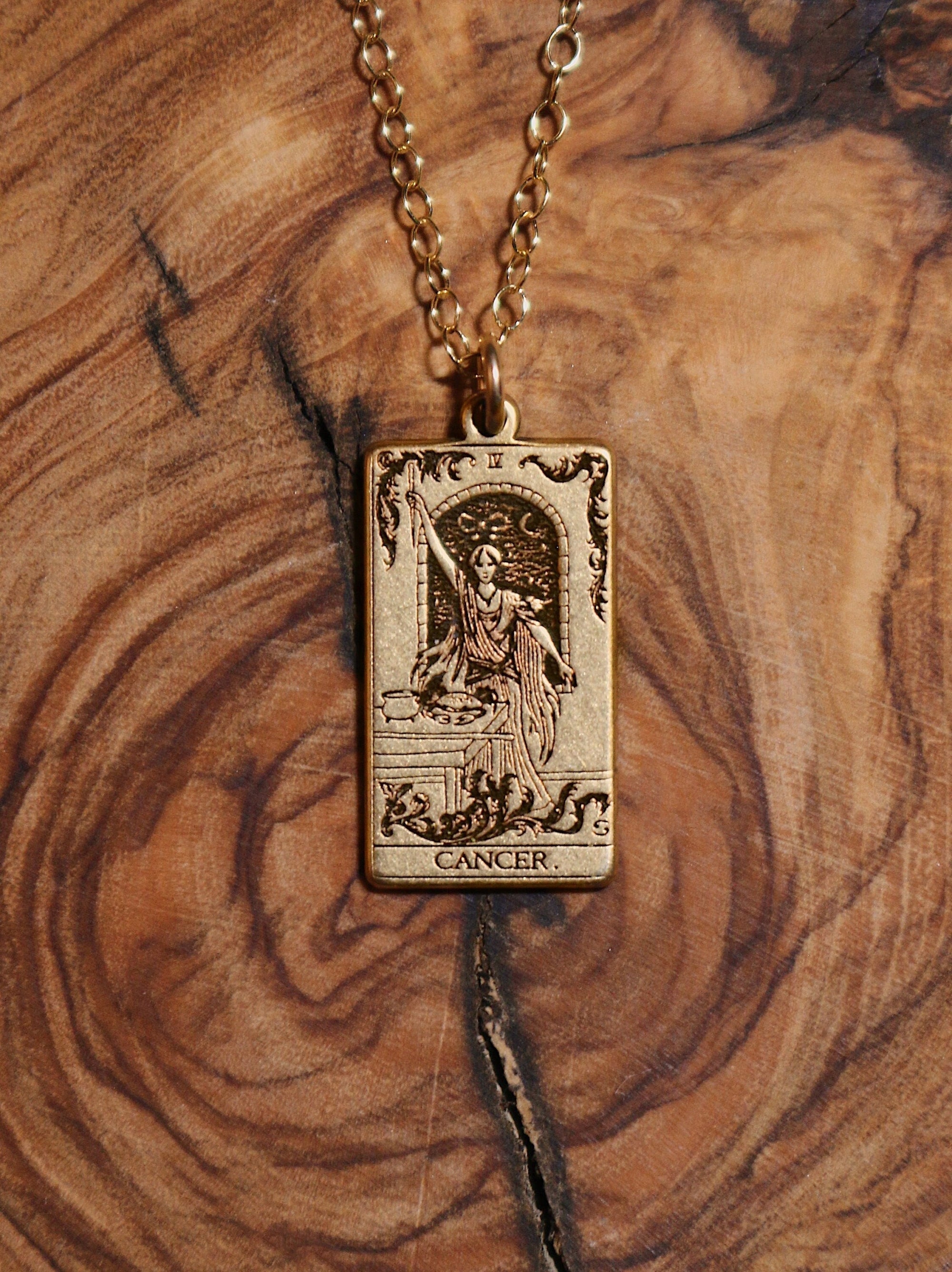 Cancer The Magician Tarot Card Inspired Zodiac Necklace - Gold Filled