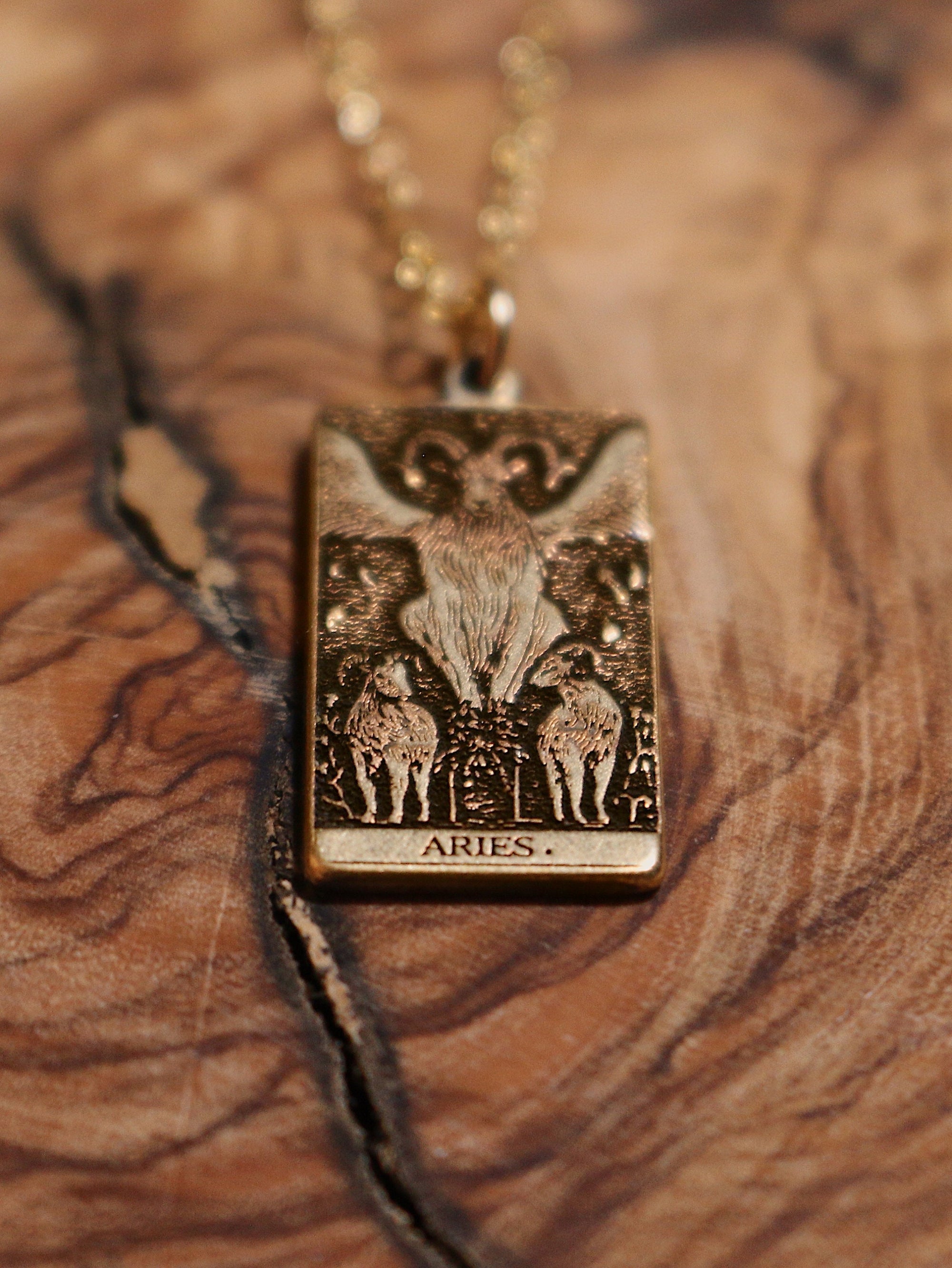 Aries The Devil Tarot Card Inspired Zodiac Necklace - Gold Filled