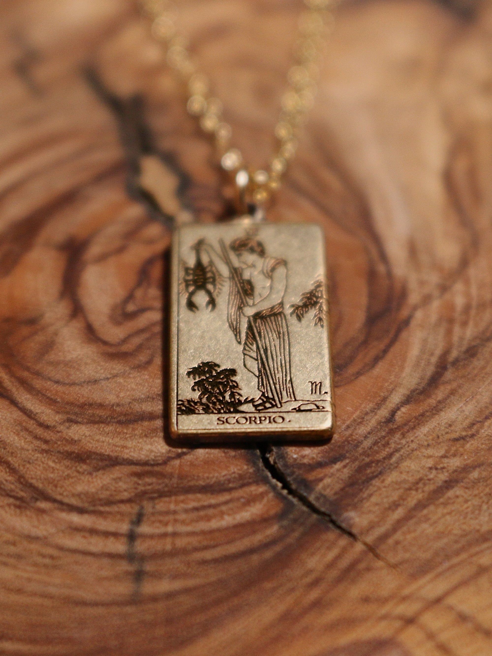 Scorpio The Hermit Tarot Card Inspired Zodiac Necklace - Gold Filled