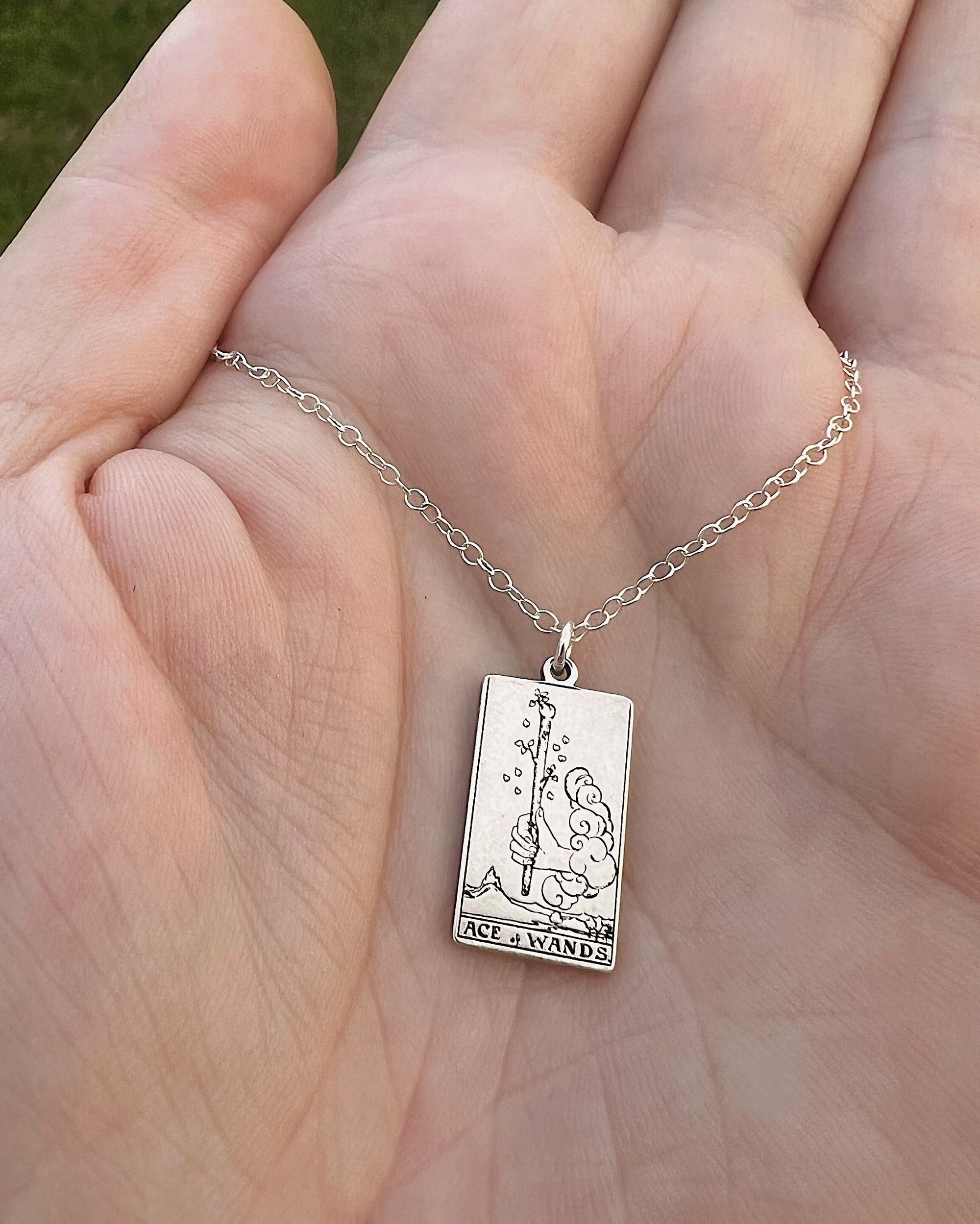 Ace of Wands Tarot Card Necklace - Sterling Silver