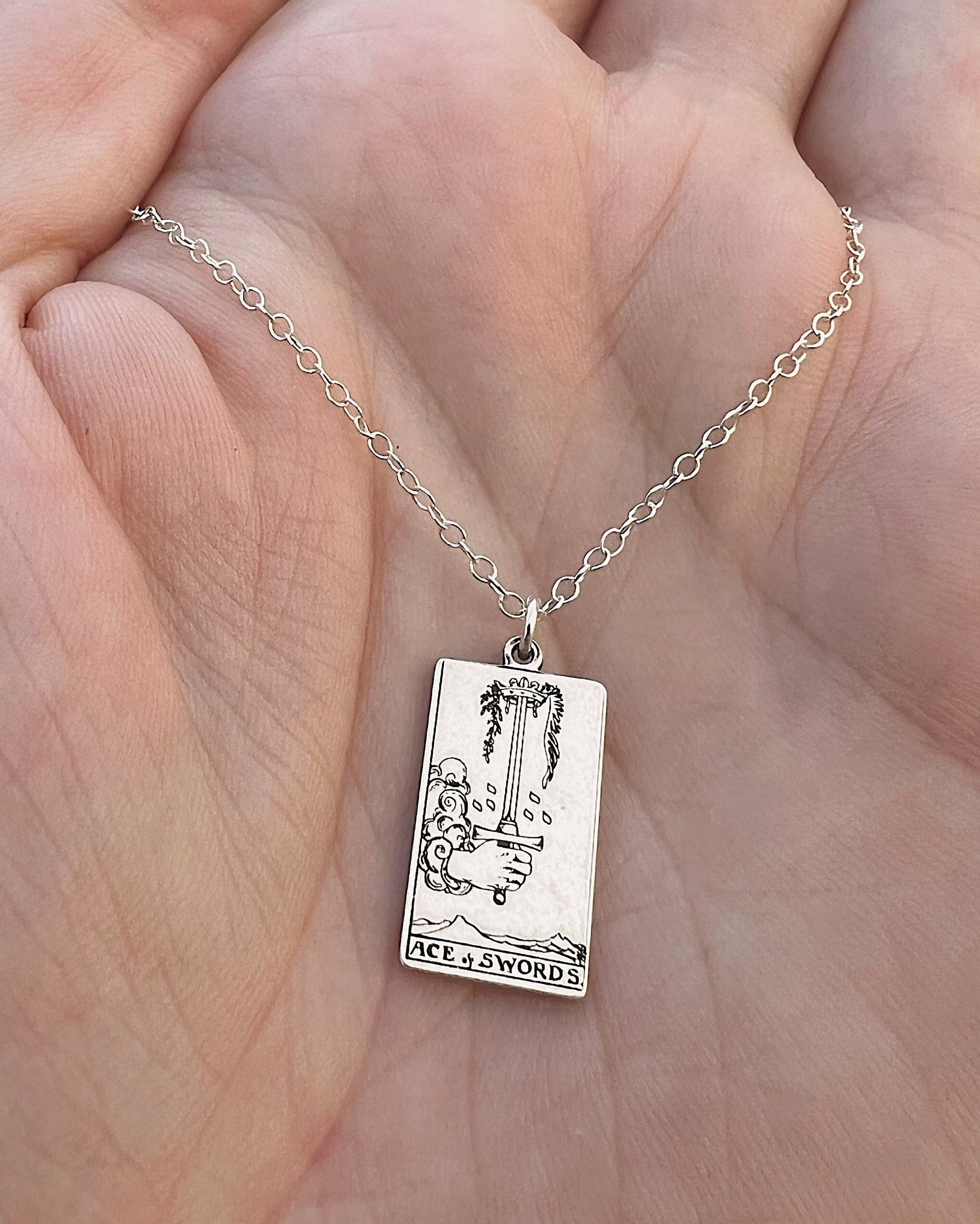 Ace of Swords Tarot Card Necklace - Sterling Silver