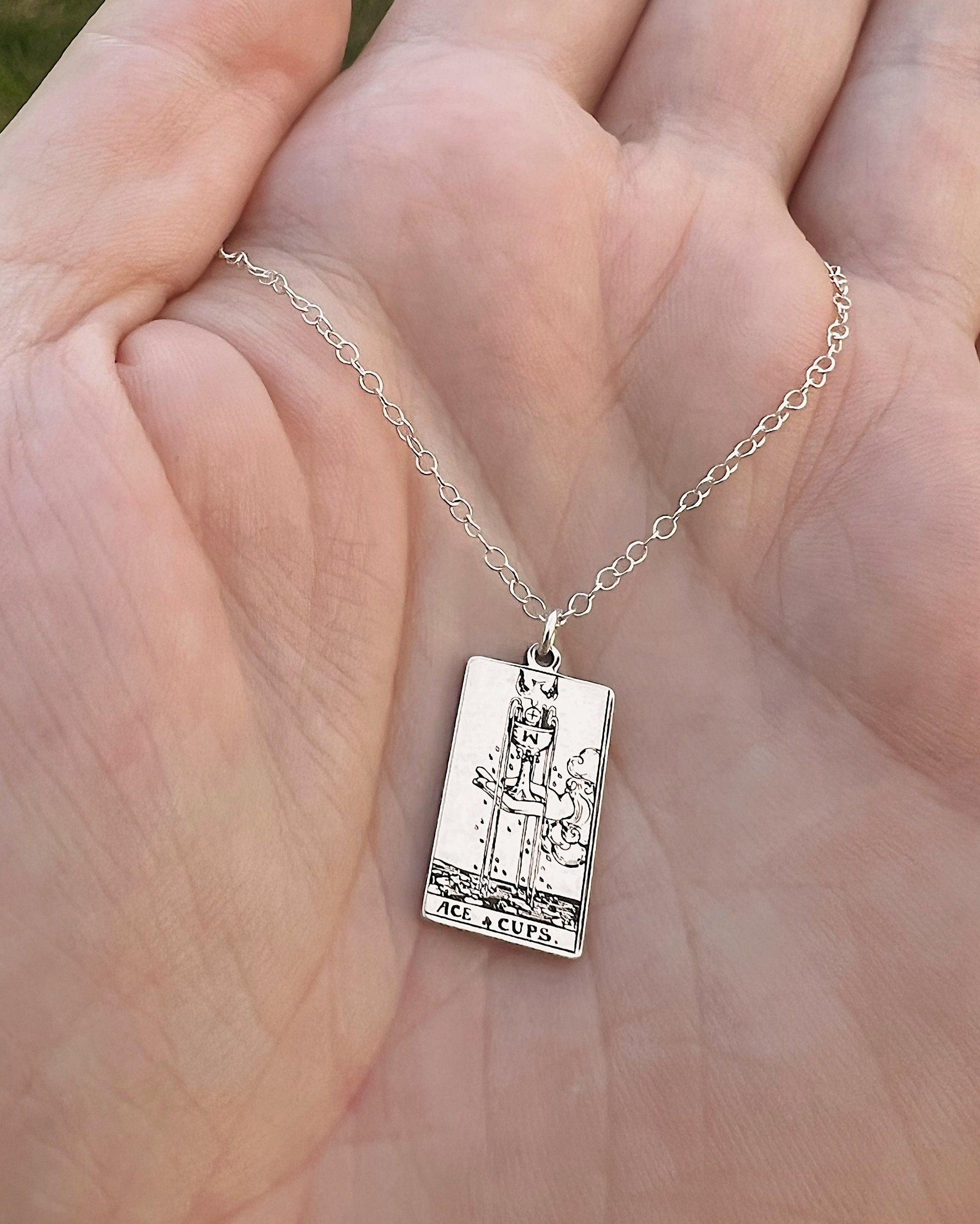 Ace of Cups Tarot Card Necklace - Sterling Silver