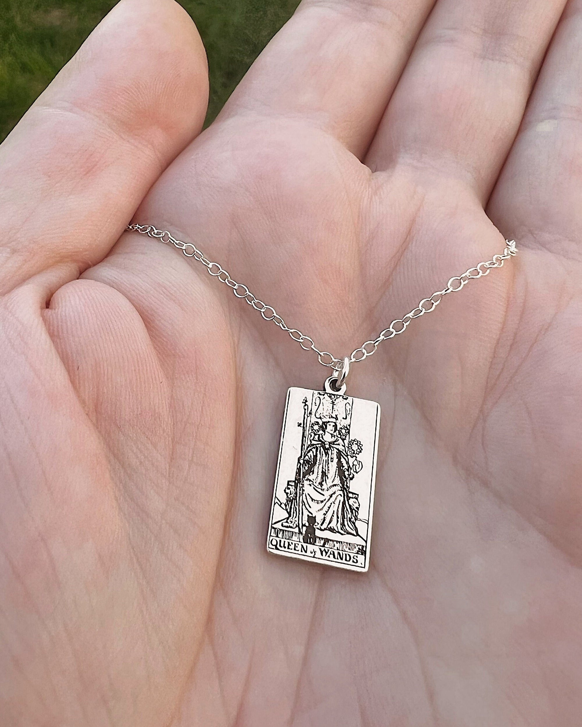 Queen of Wands Tarot Card Necklace - Sterling Silver
