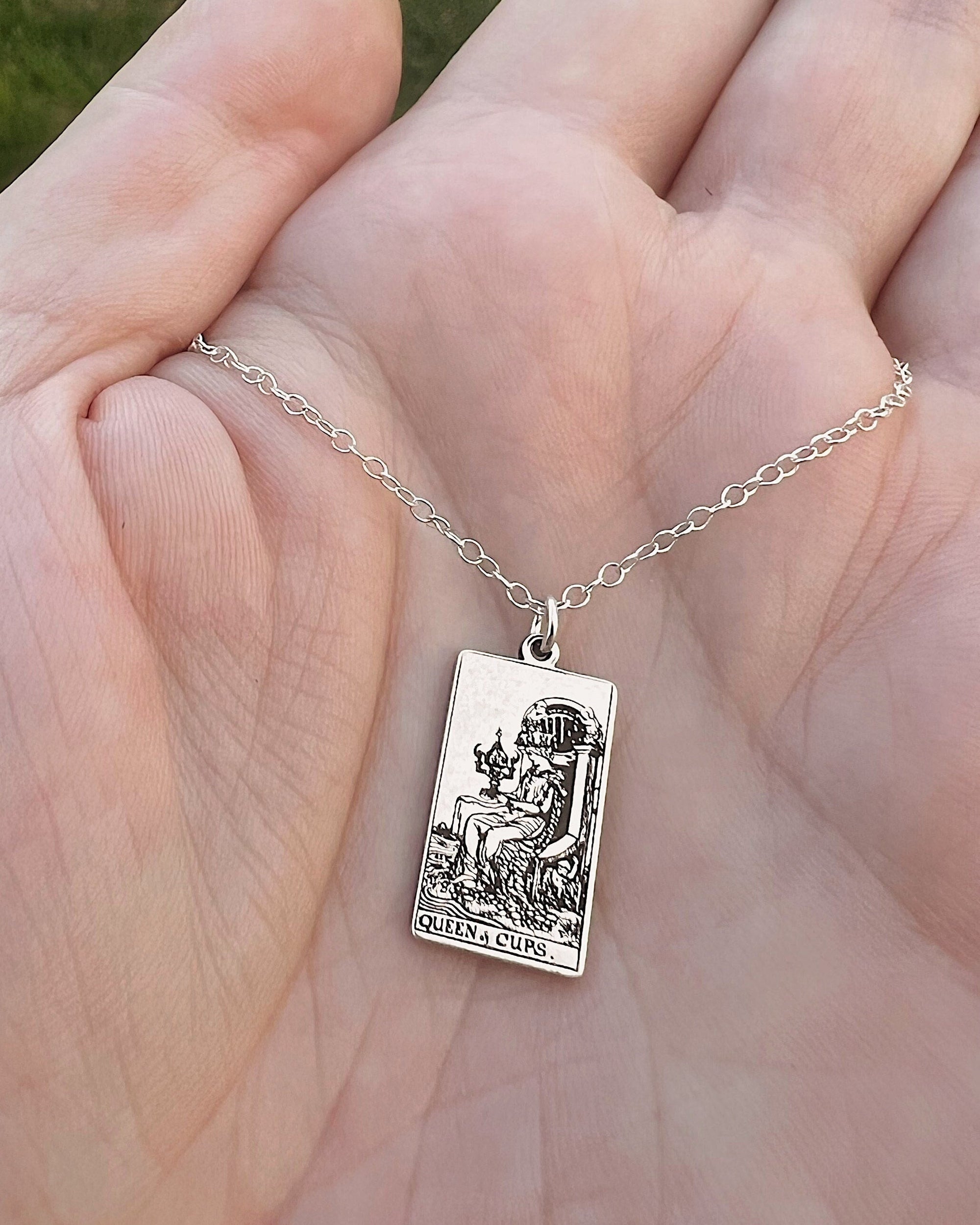 Queen of Cups Tarot Card Necklace - Sterling Silver