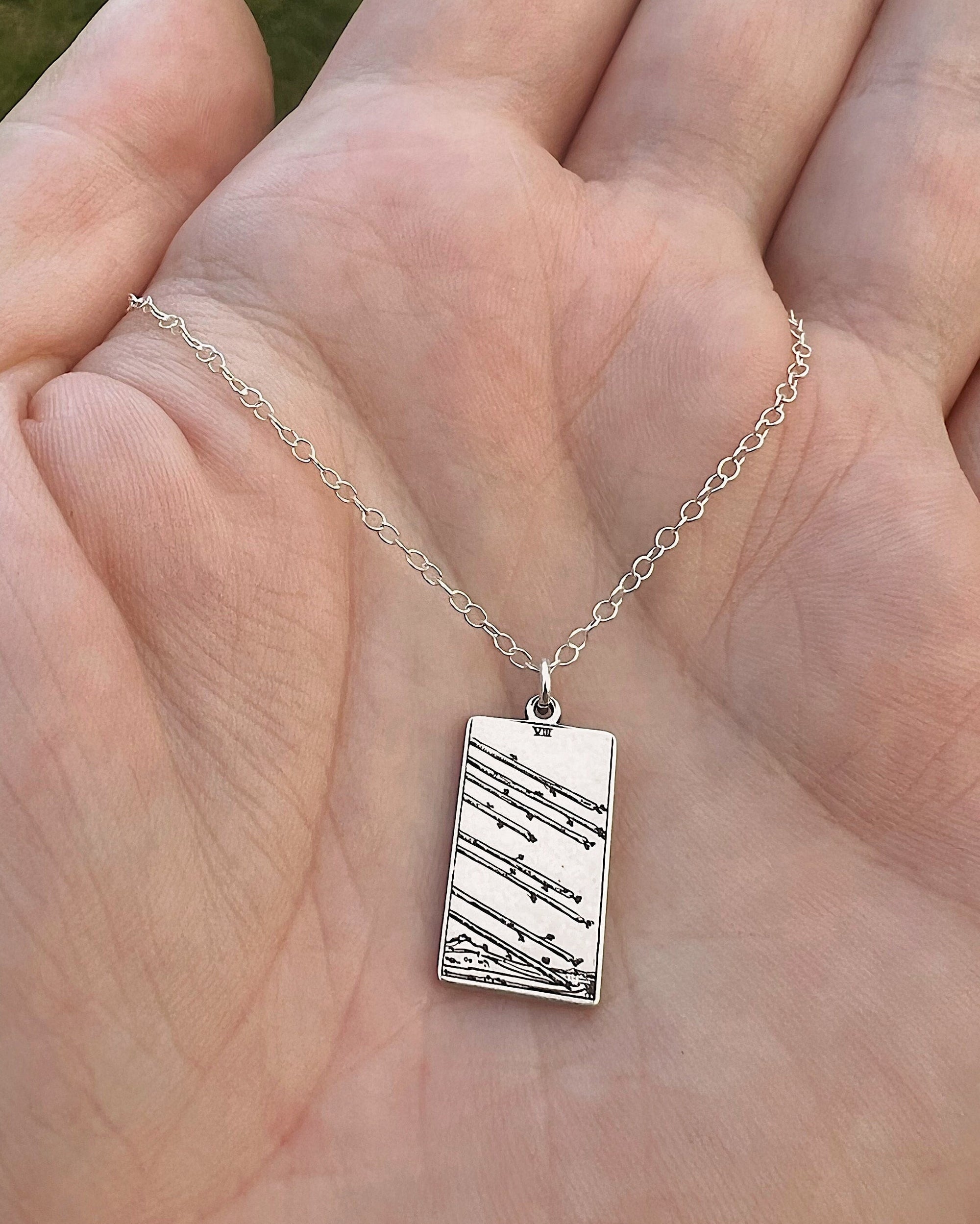 Eight of Wands Tarot Card Necklace - Sterling Silver