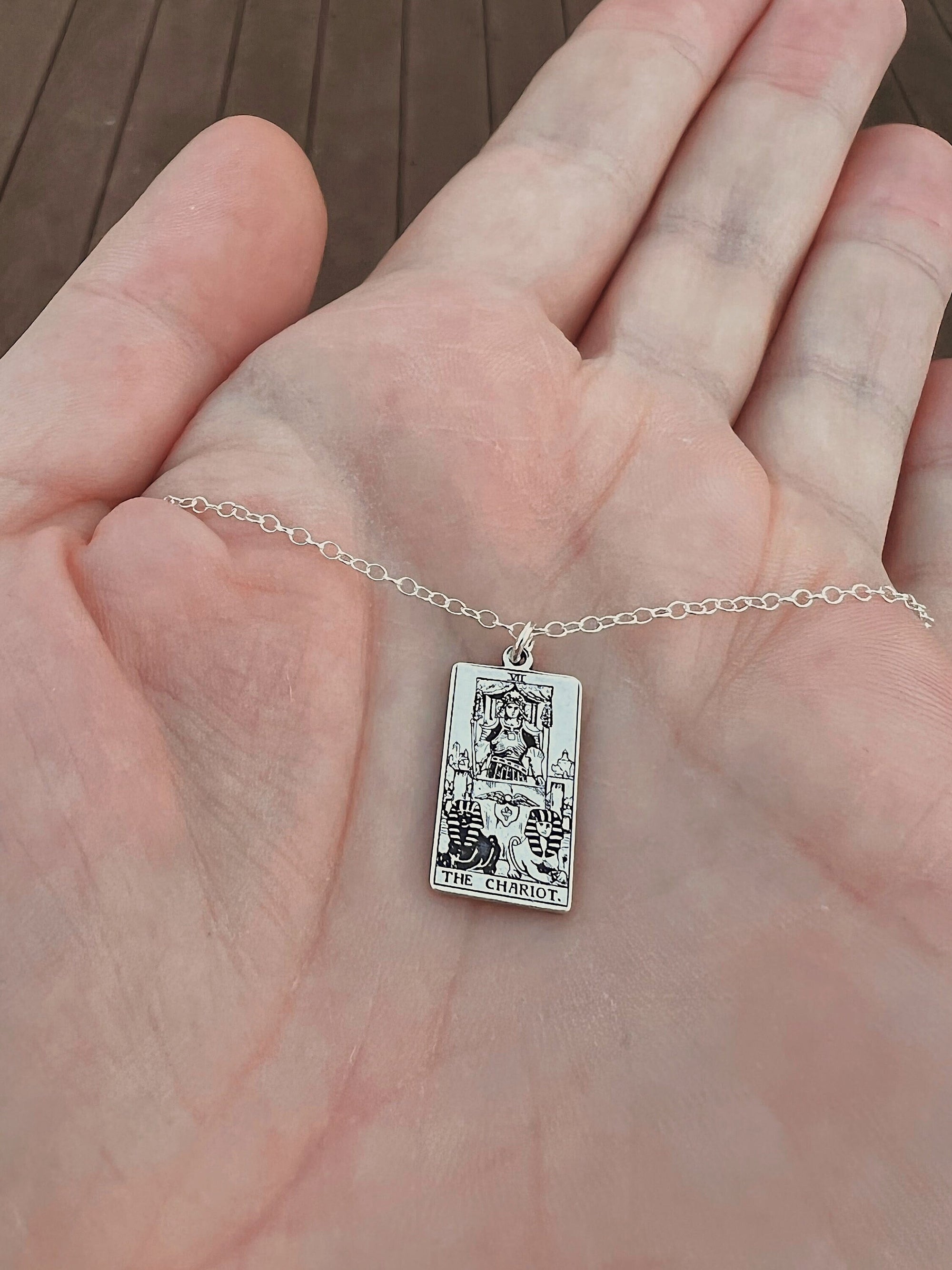 The Chariot Tarot Card Necklace - Sterling Silver