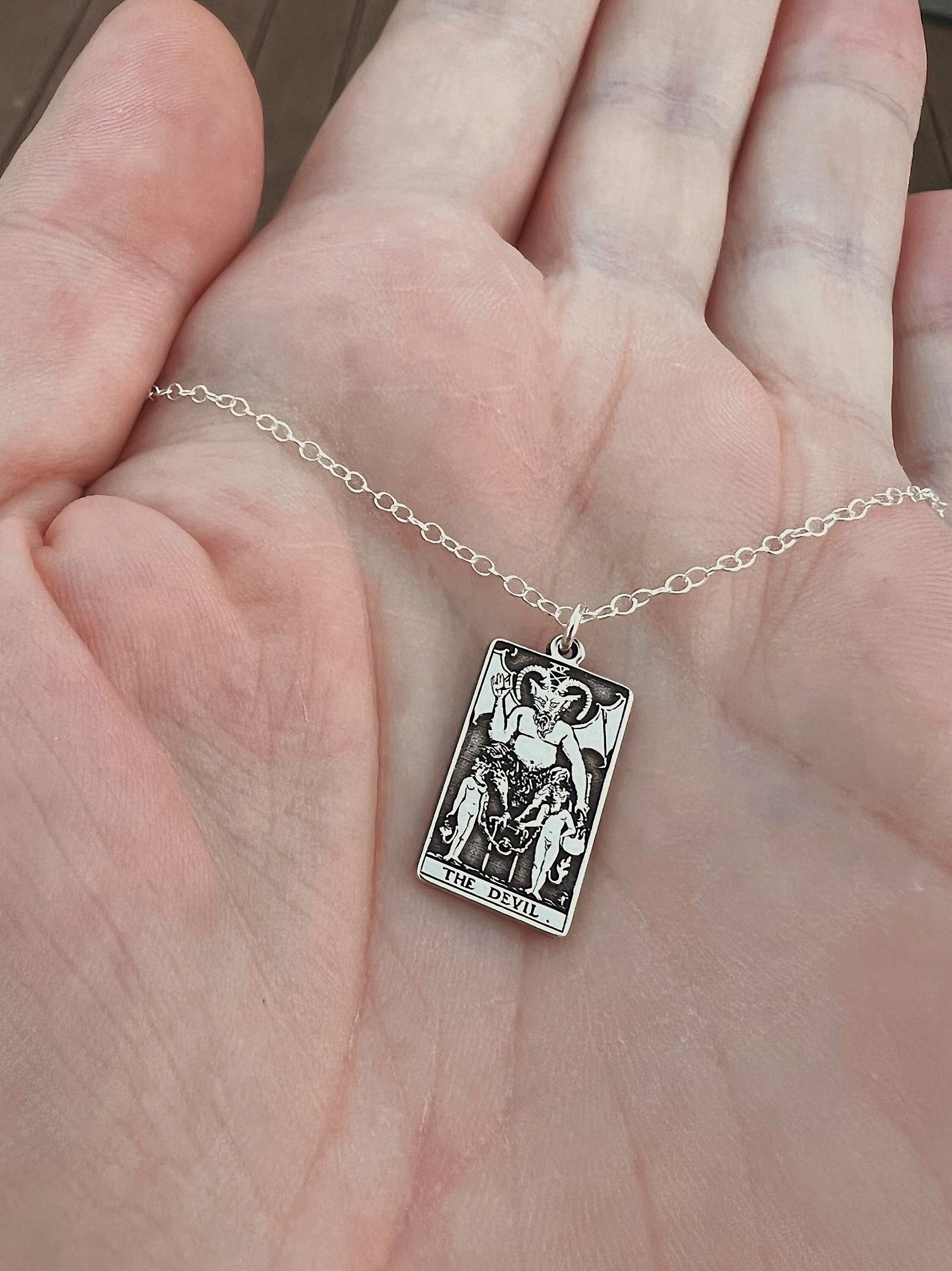 The Devil Tarot Card Necklace - Sterling Silver