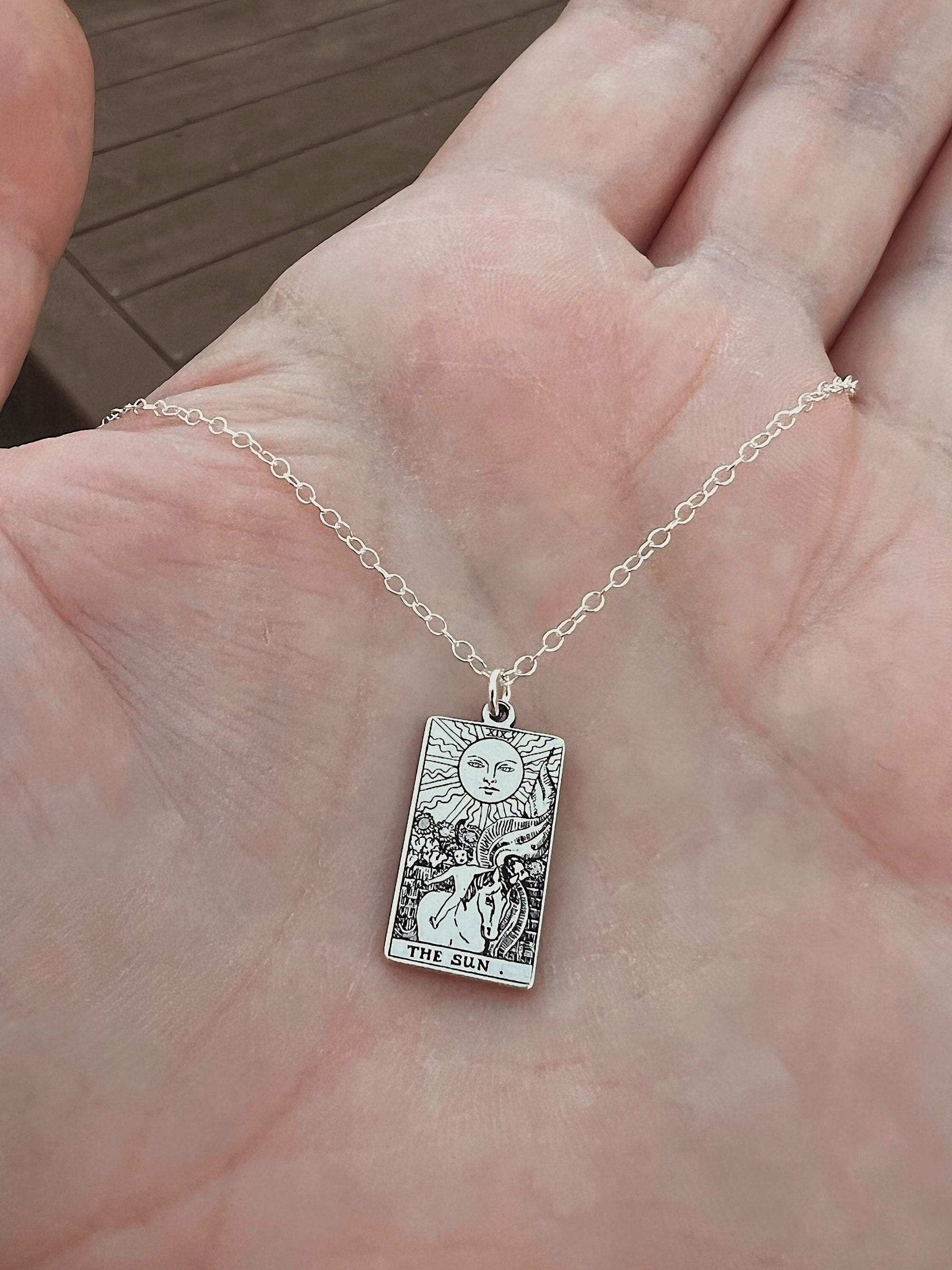 The Sun Tarot Card Necklace - Sterling Silver