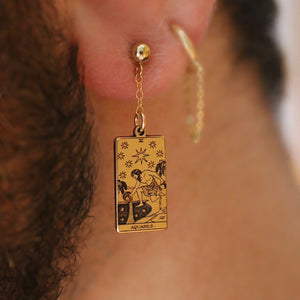12 ZODIACS: Tarot Card Zodiac Gold Filled Dangle Earring | Best Friend Birthday Gift | Tarot Card Earrings | Celestial Mystic Jewelry