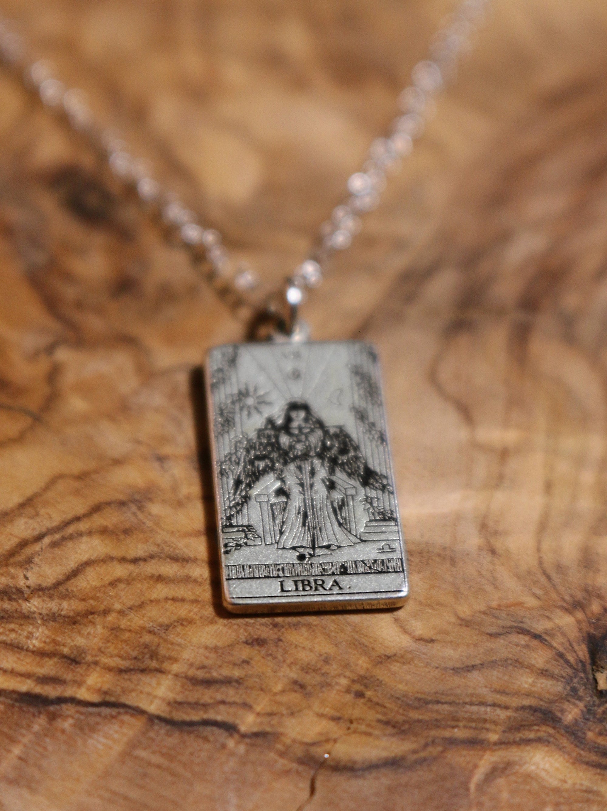 Libra Justice Tarot Card Inspired Zodiac Necklace - Sterling Silver