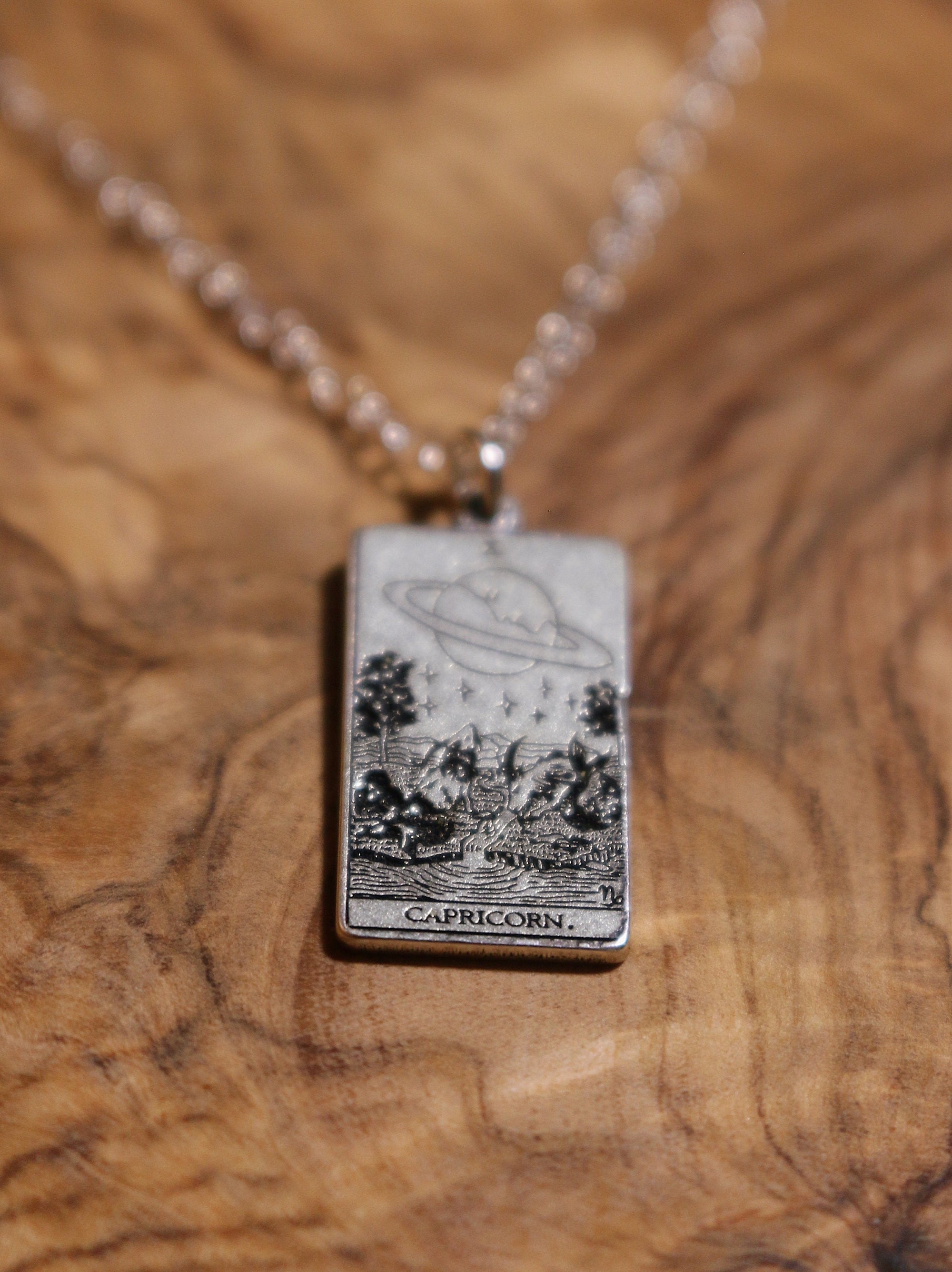 Capricorn The Moon Tarot Card Inspired Zodiac Necklace - Sterling Silver