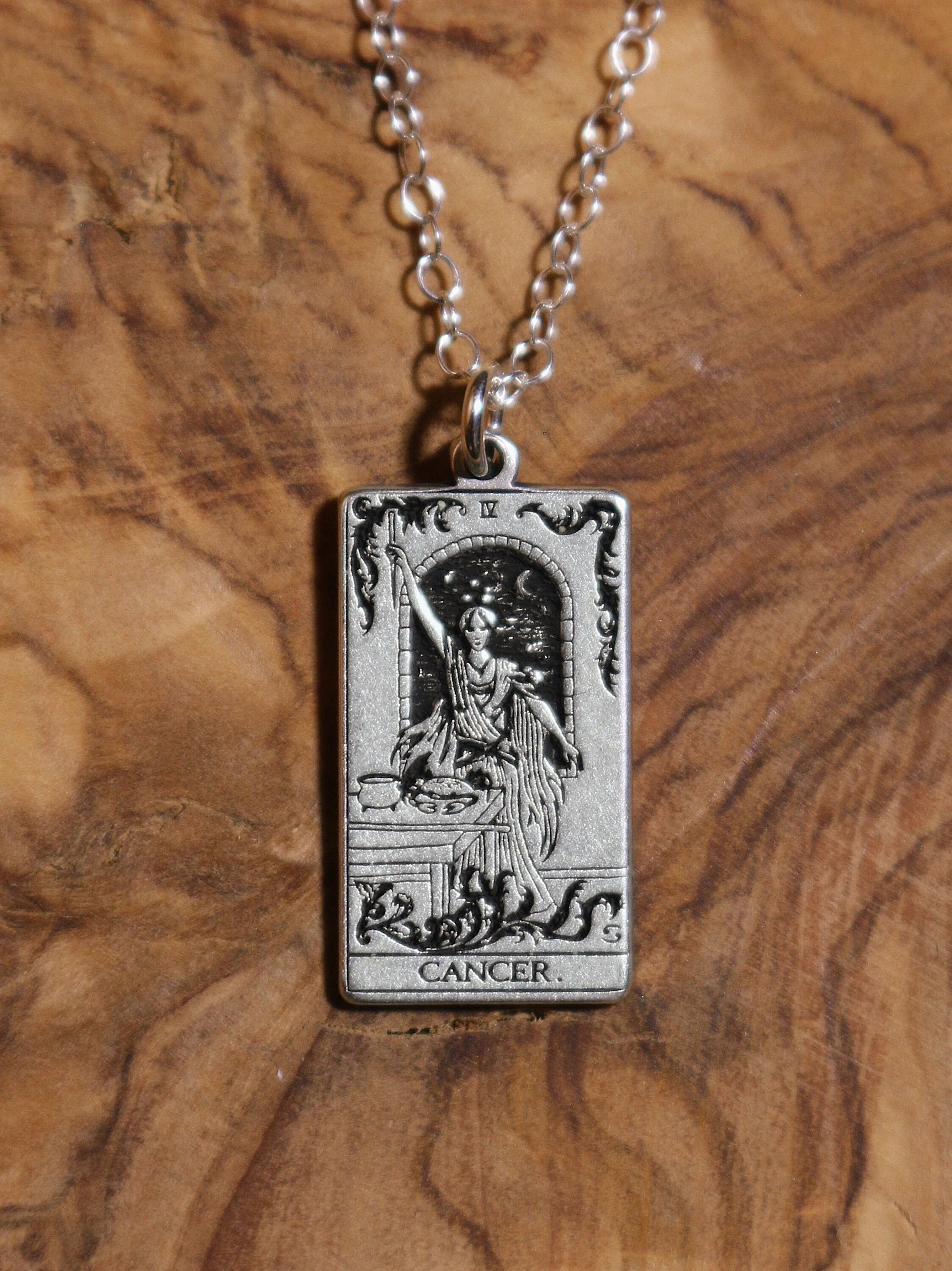 Cancer The Magician Tarot Card Inspired Zodiac Necklace - Sterling Silver