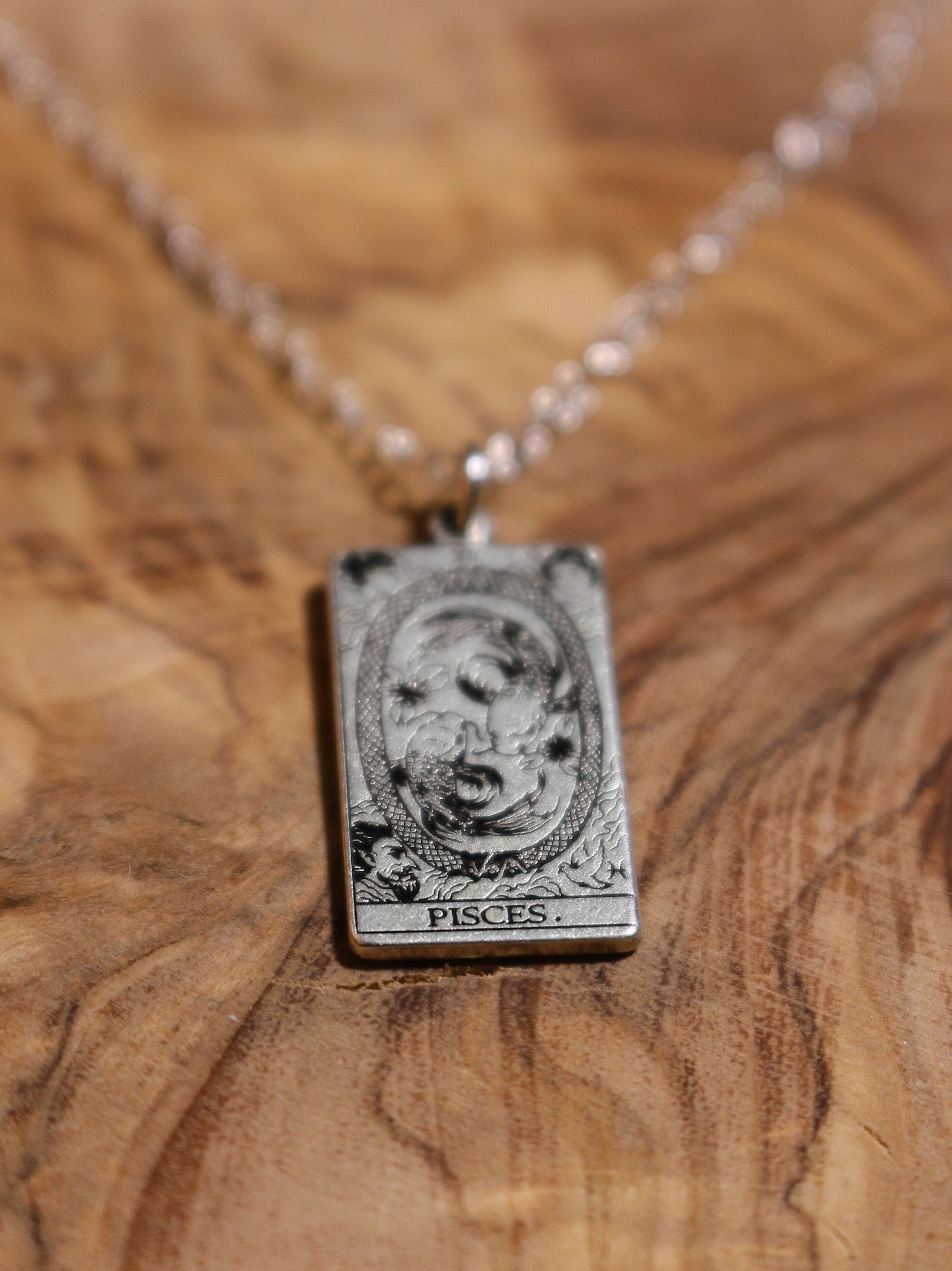 Pisces The World Tarot Card Inspired Zodiac Necklace - Sterling Silver