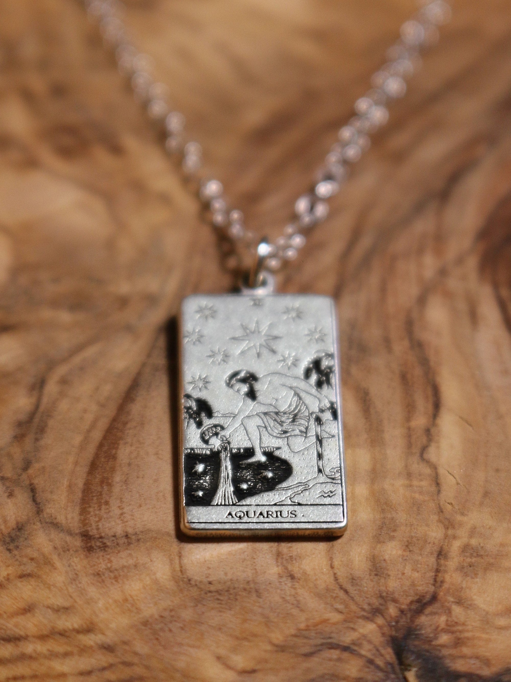 Aquarius The Star Tarot Card Inspired Zodiac Necklace - Sterling Silver